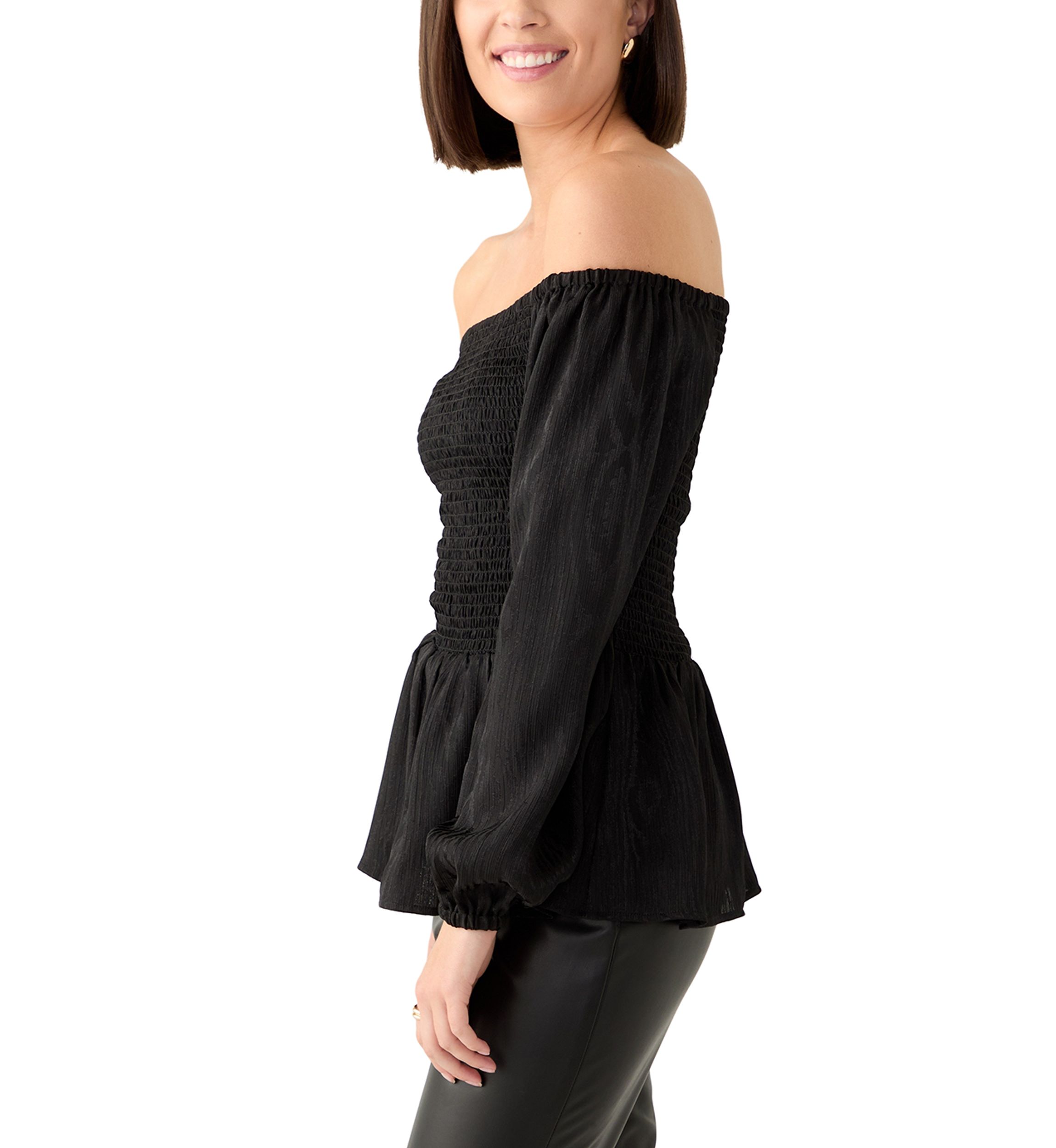 Womens Long Sleeve Smock Off the Shoulder Blouse
