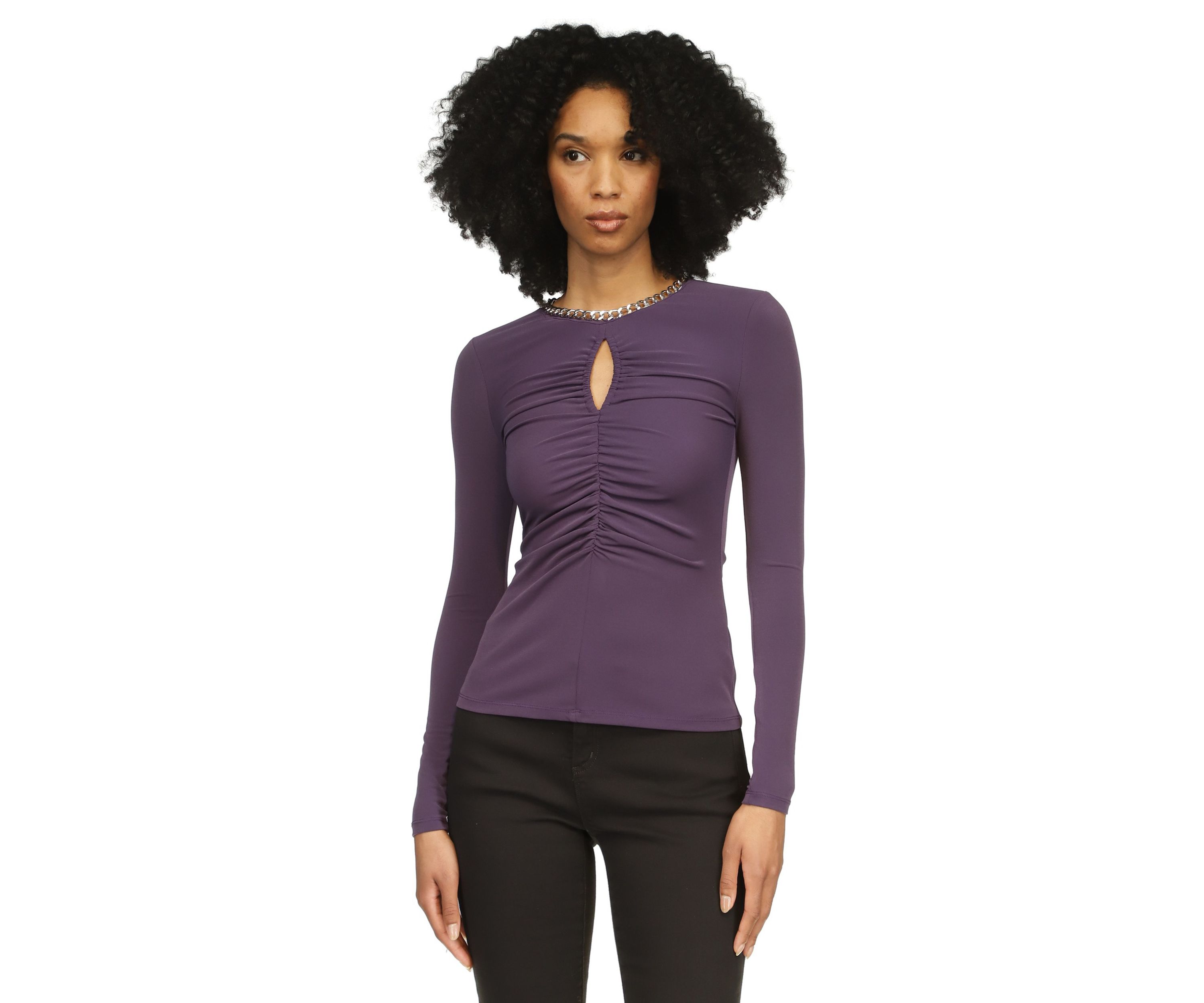 Womens Chain Neck Keyhole Cutout Blouse