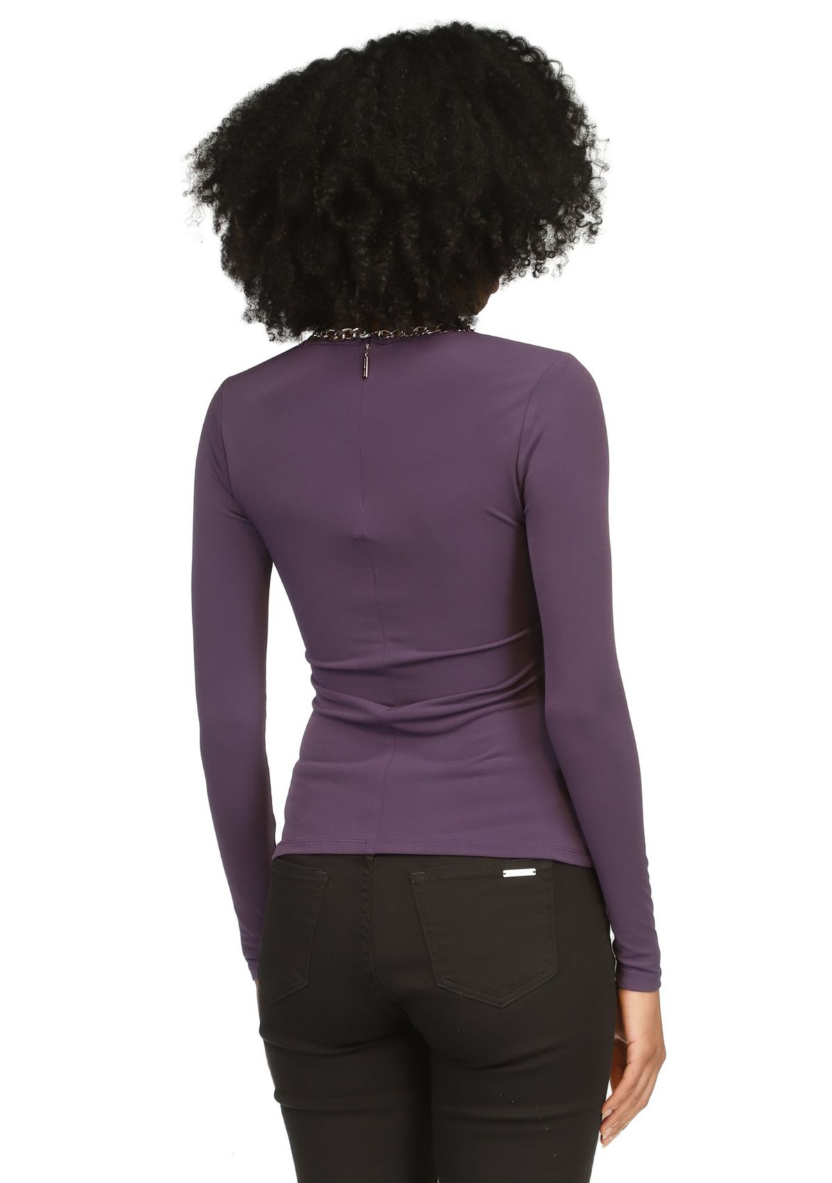 Womens Chain Neck Keyhole Cutout Blouse