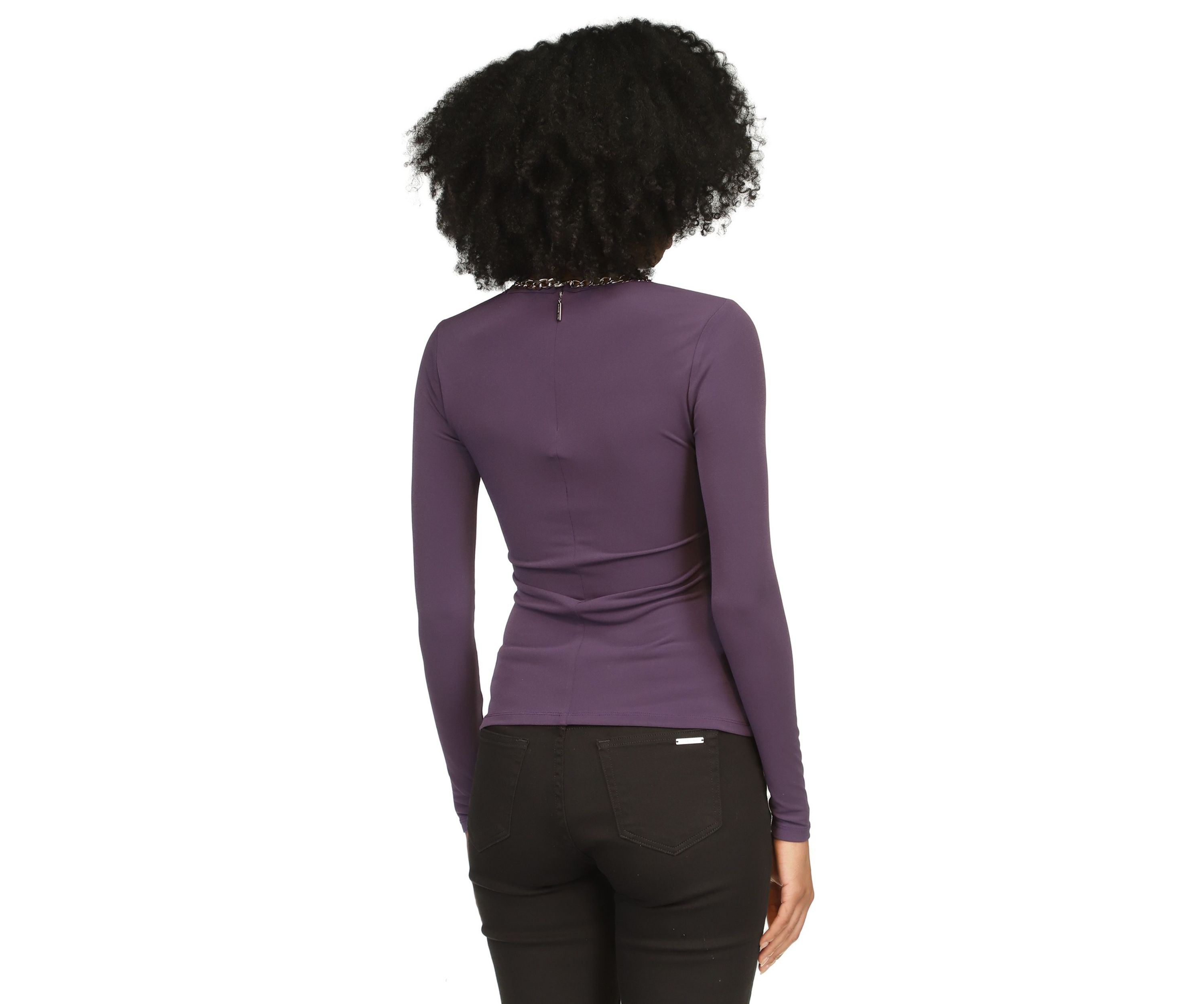 Womens Chain Neck Keyhole Cutout Blouse