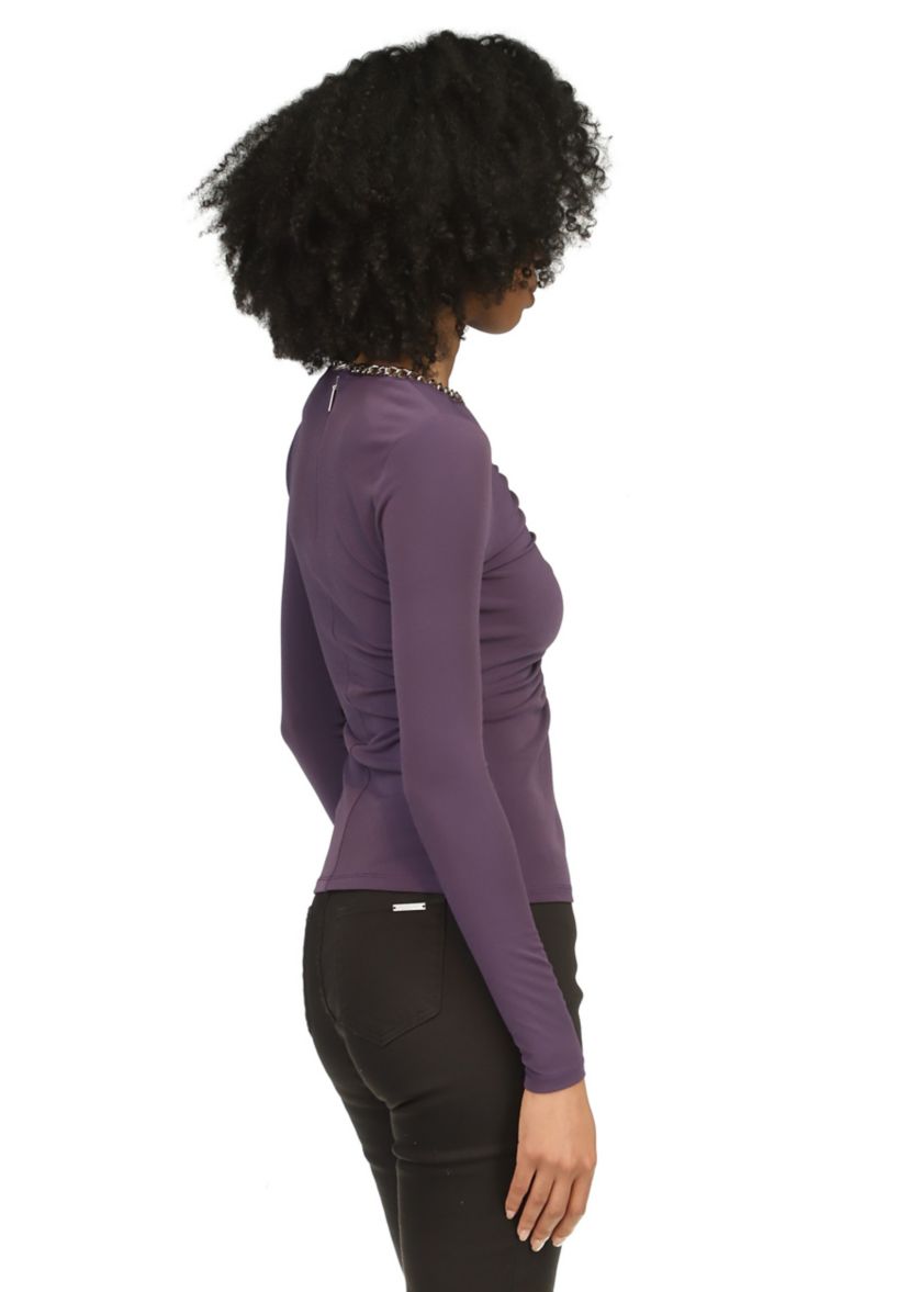 Womens Chain Neck Keyhole Cutout Blouse