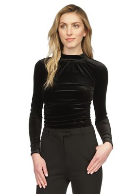 MICHAEL Michael Kors Women's Long Sleeve Knit Mock Neck Top, Black, Medium