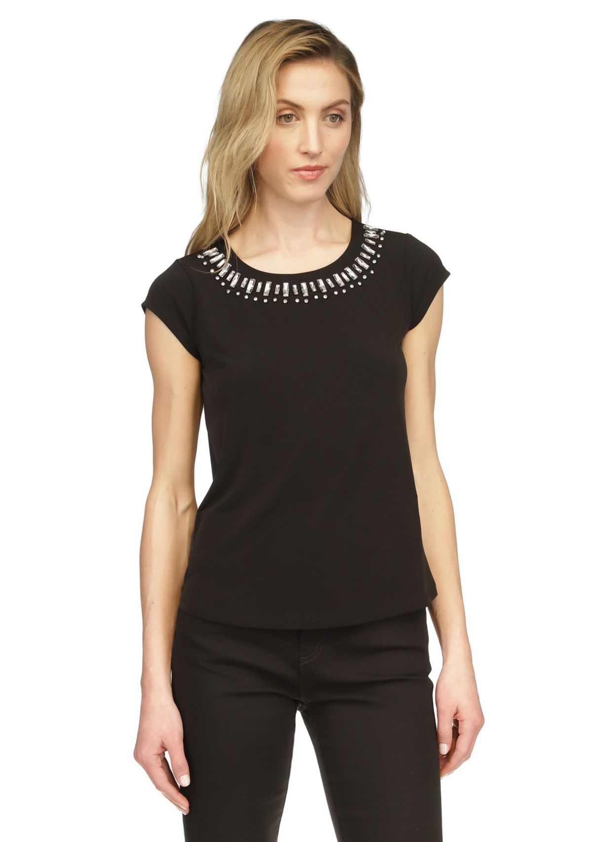 Womens Jewel Neck Knit Top 