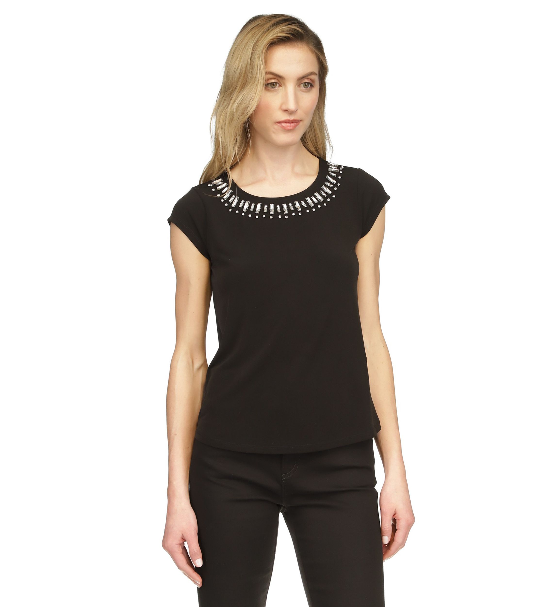 Womens Jewel Neck Knit Top 