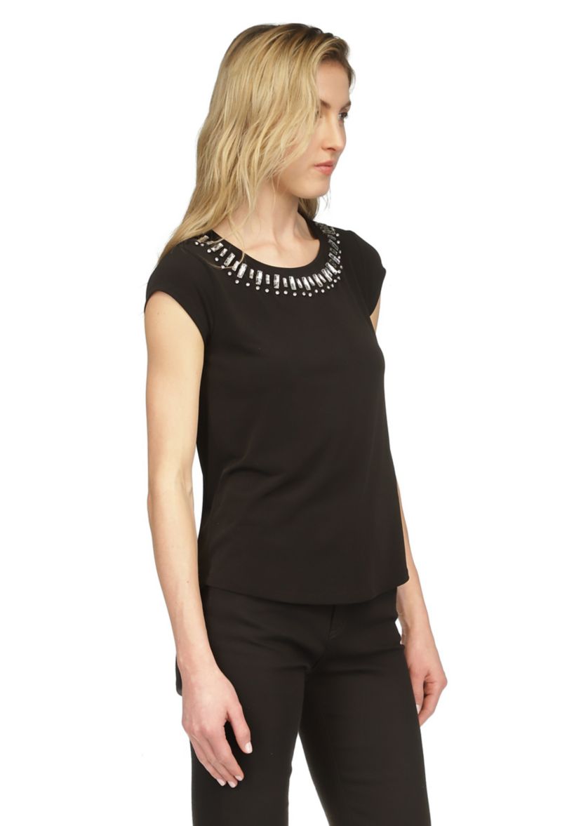 Womens Jewel Neck Knit Top 