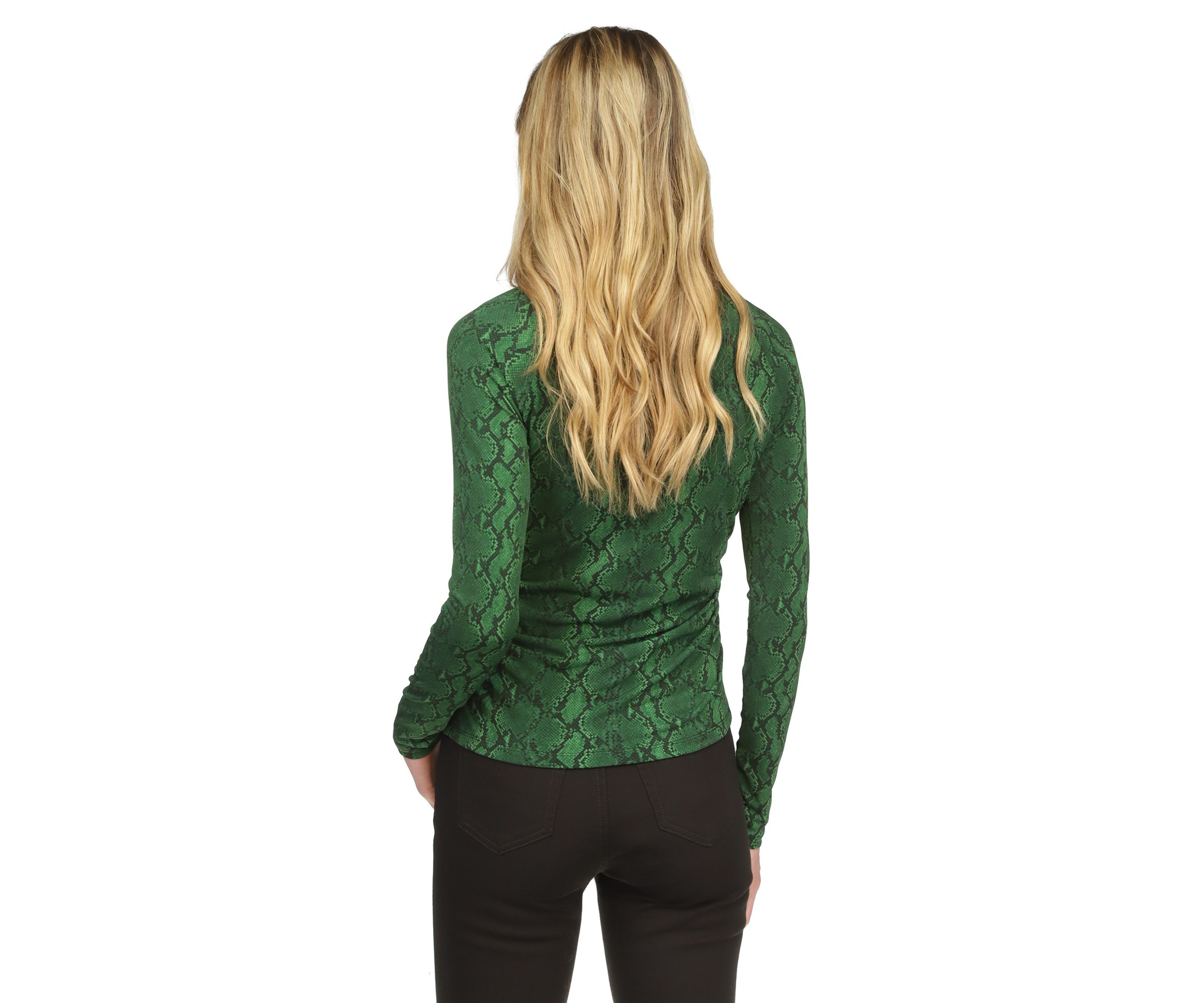 Womens Ruched Snakeskin Knit Top 
