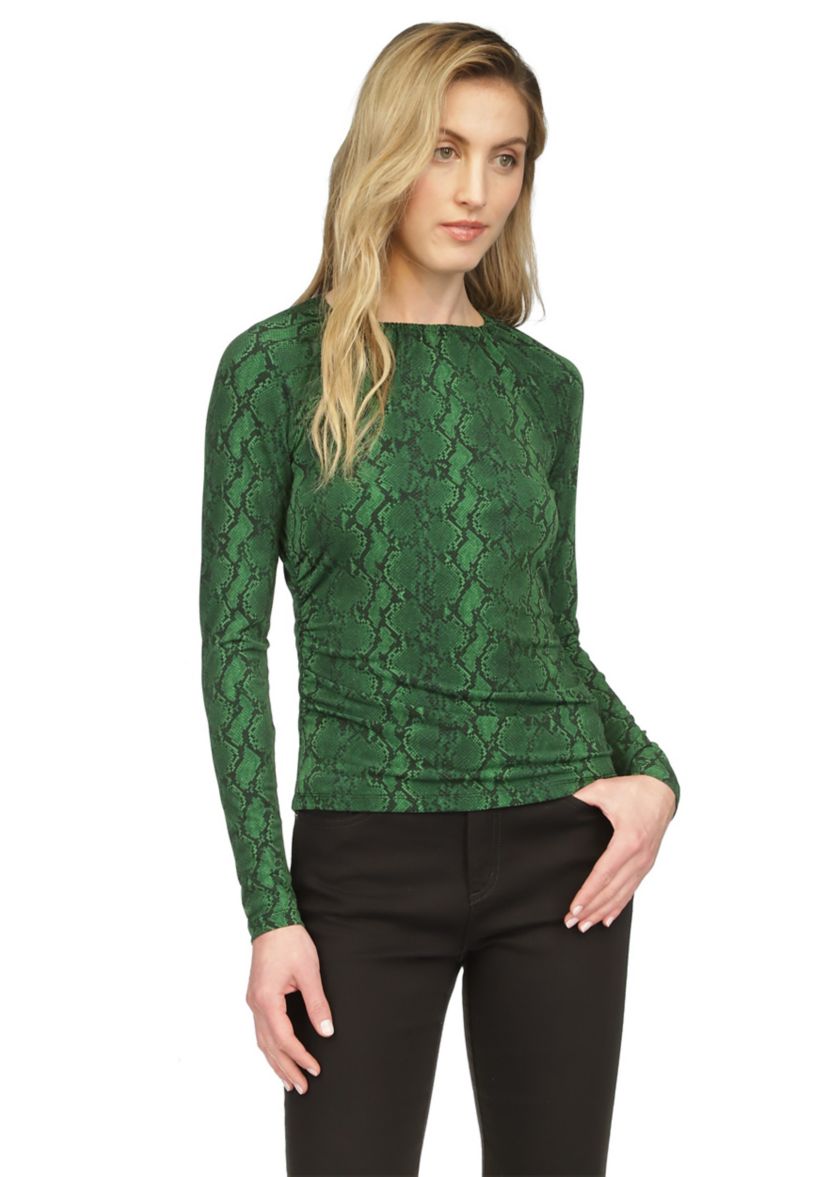 Womens Ruched Snakeskin Knit Top 