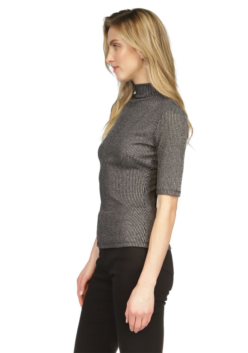 Womens Elbow Metallic Mock Neck Top 