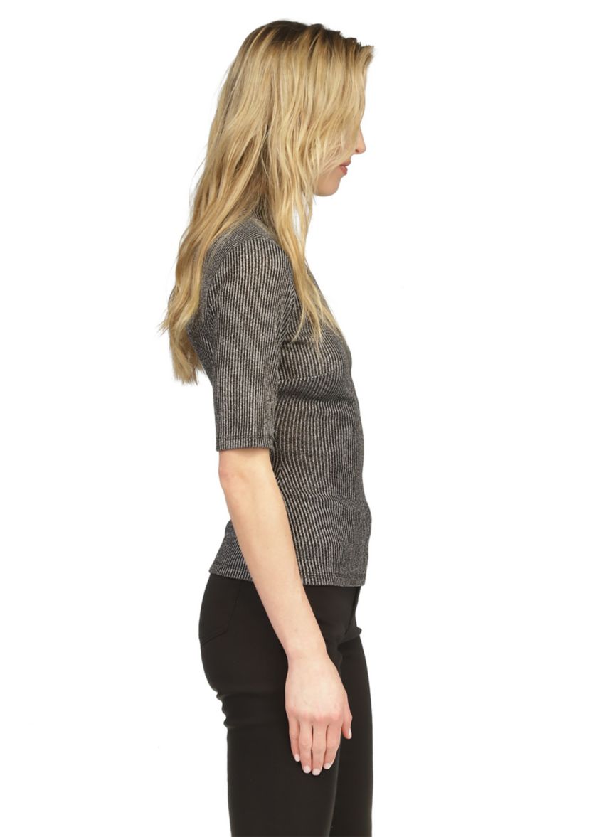 Womens Elbow Metallic Mock Neck Top 