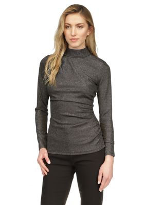 MICHAEL Michael Kors Women's Ruched Mock Neck Glitter Knit Top, XL