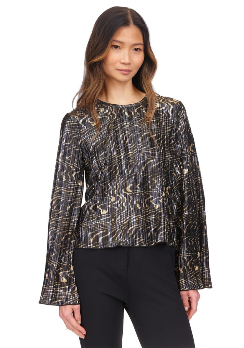 Womens Flare Sleeve Foil Print Blouse