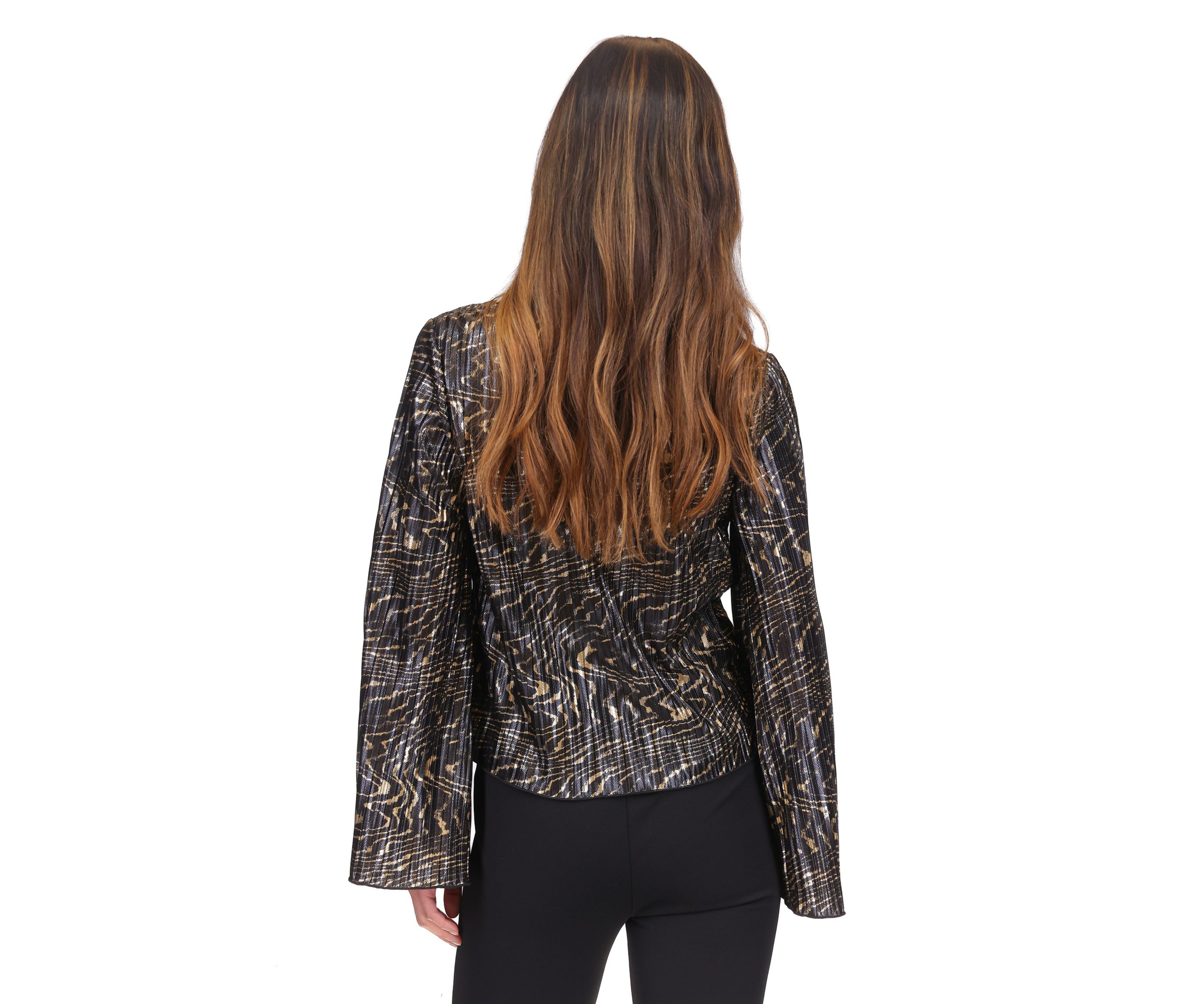 Womens Flare Sleeve Foil Print Blouse