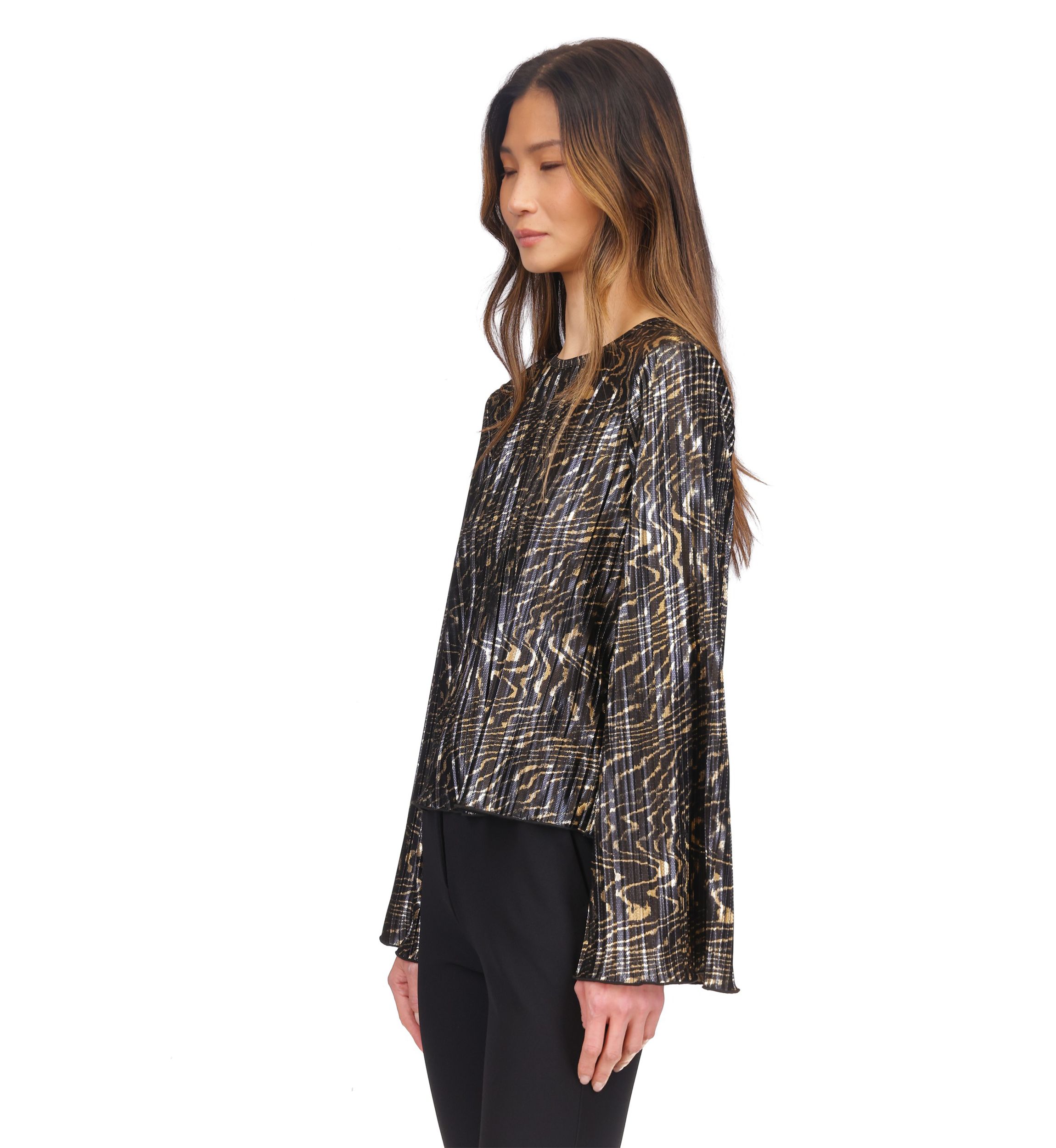Womens Flare Sleeve Foil Print Blouse