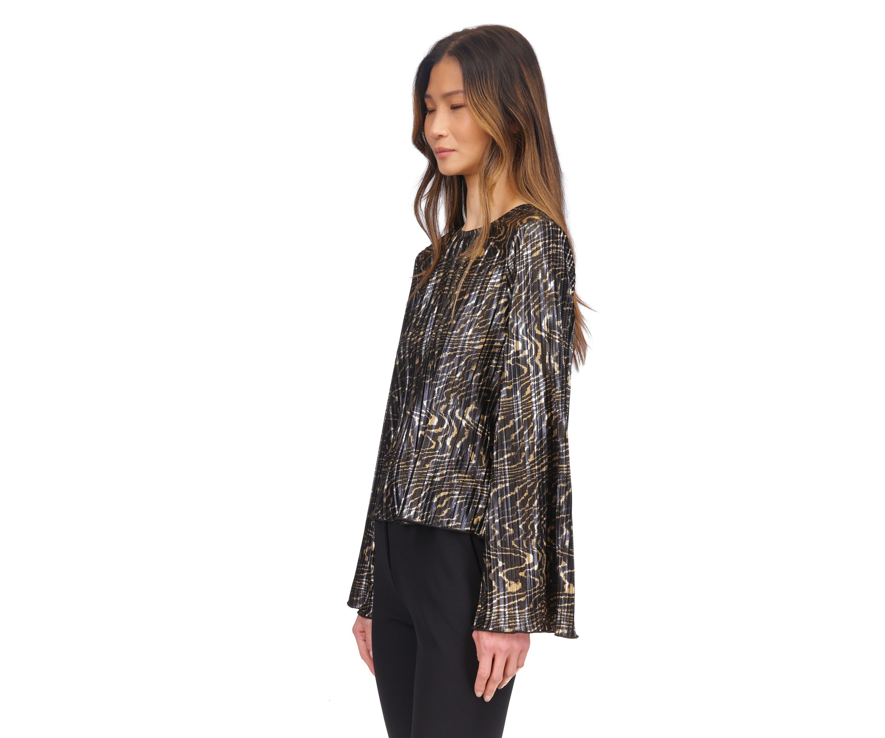 Womens Flare Sleeve Foil Print Blouse