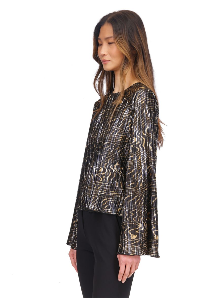 Womens Flare Sleeve Foil Print Blouse