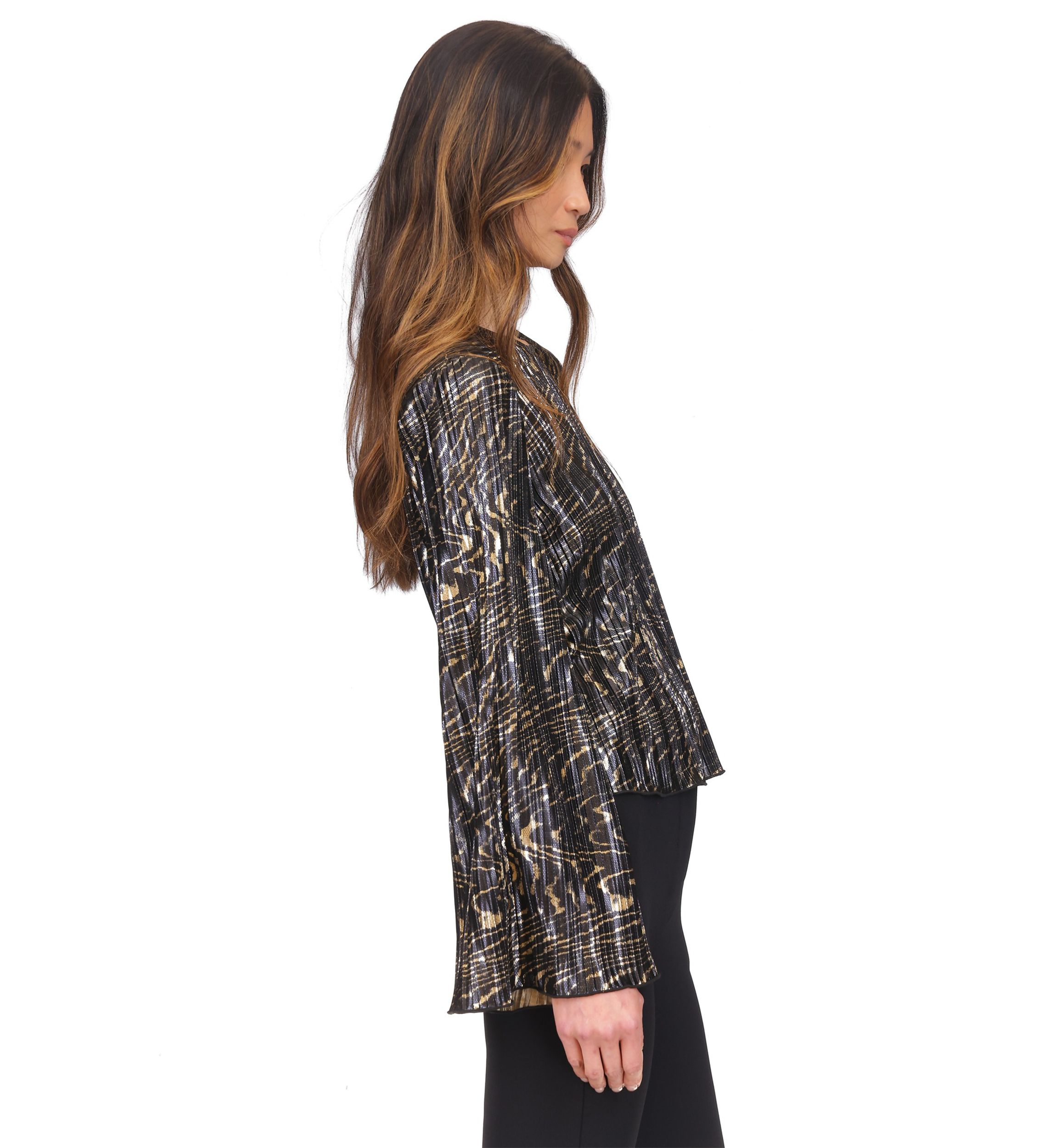 Womens Flare Sleeve Foil Print Blouse
