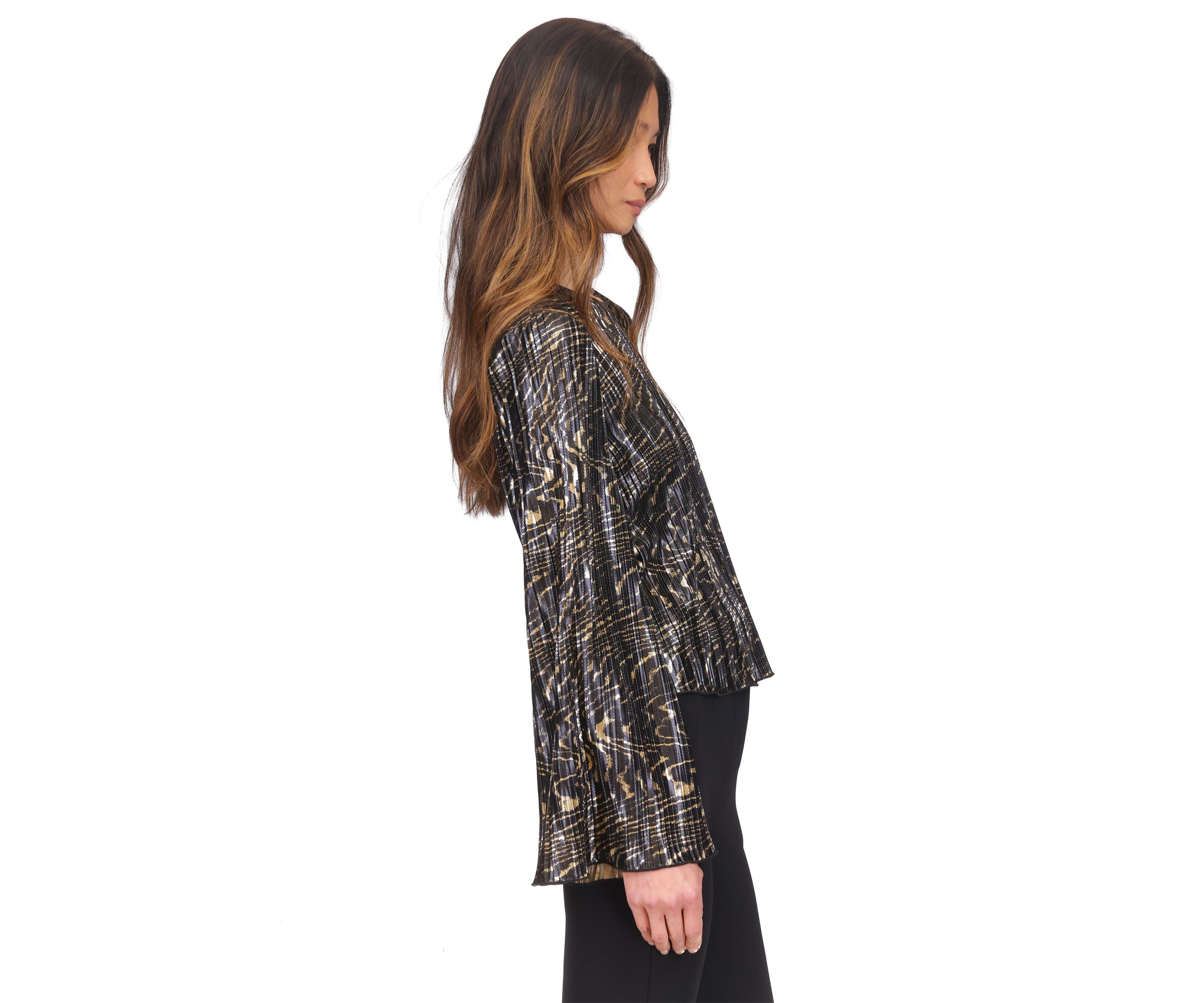 Womens Flare Sleeve Foil Print Blouse