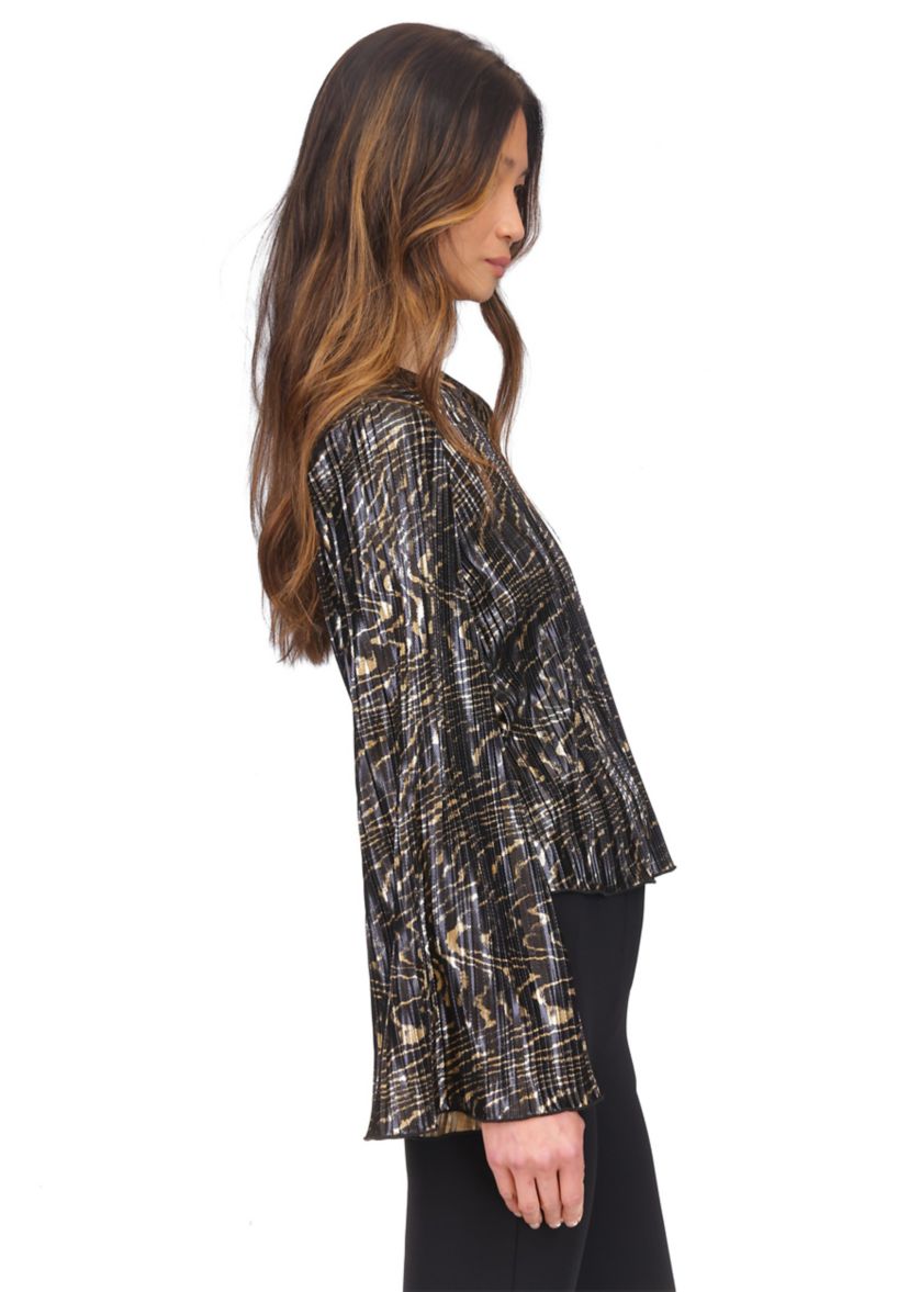 Womens Flare Sleeve Foil Print Blouse