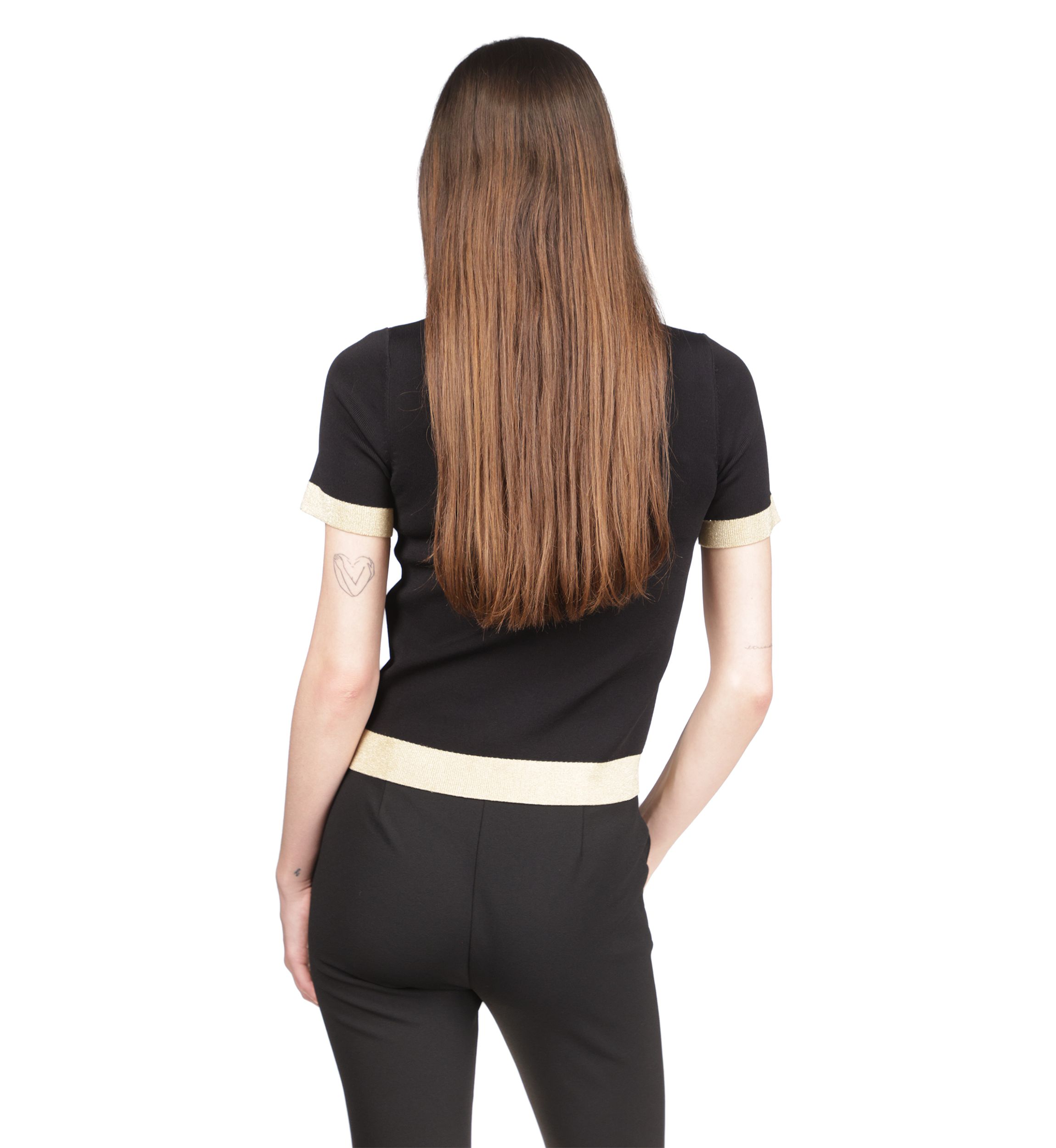Womens Short Sleeve Metallic Trim Sweater 