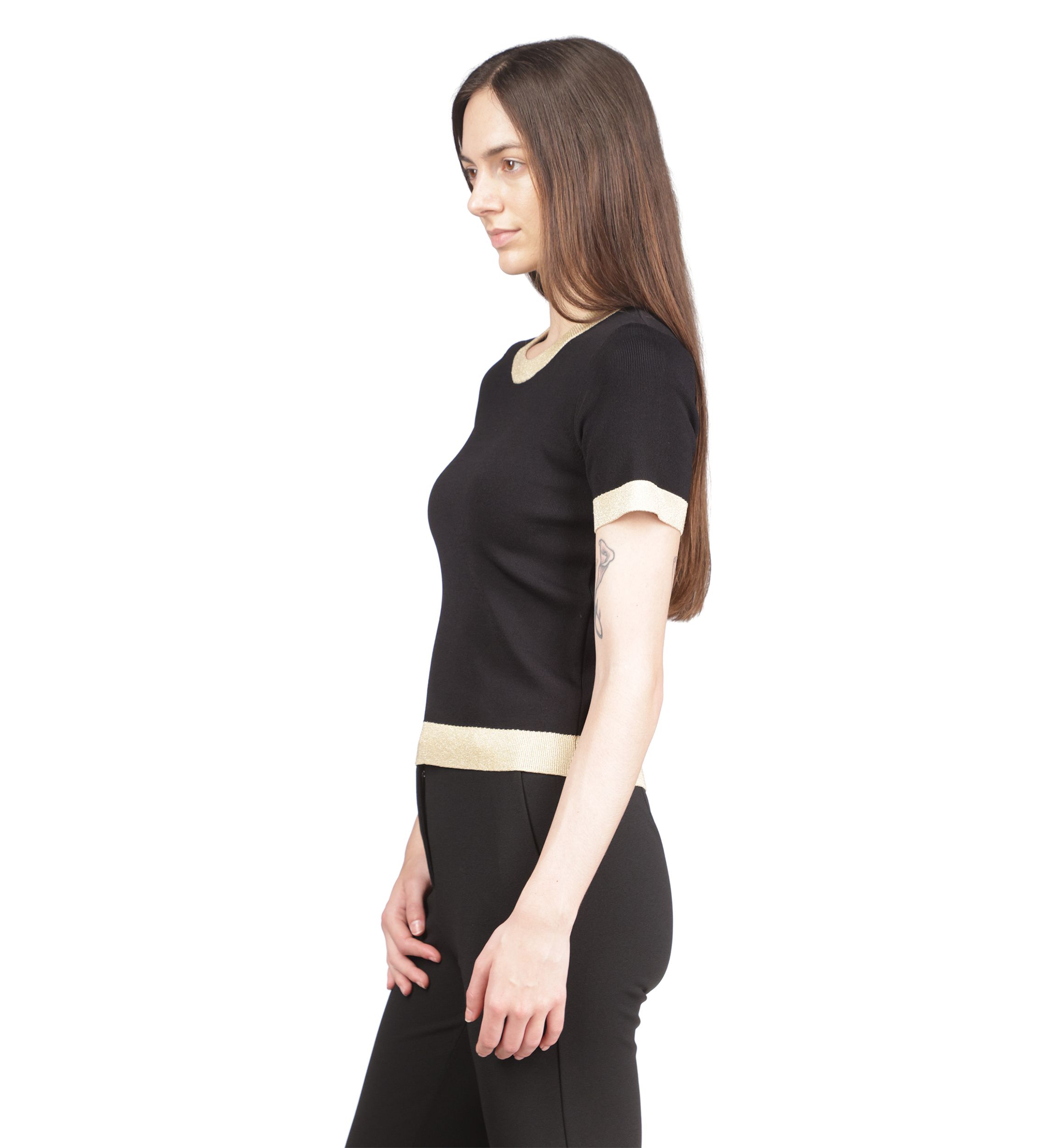 Womens Short Sleeve Metallic Trim Sweater 