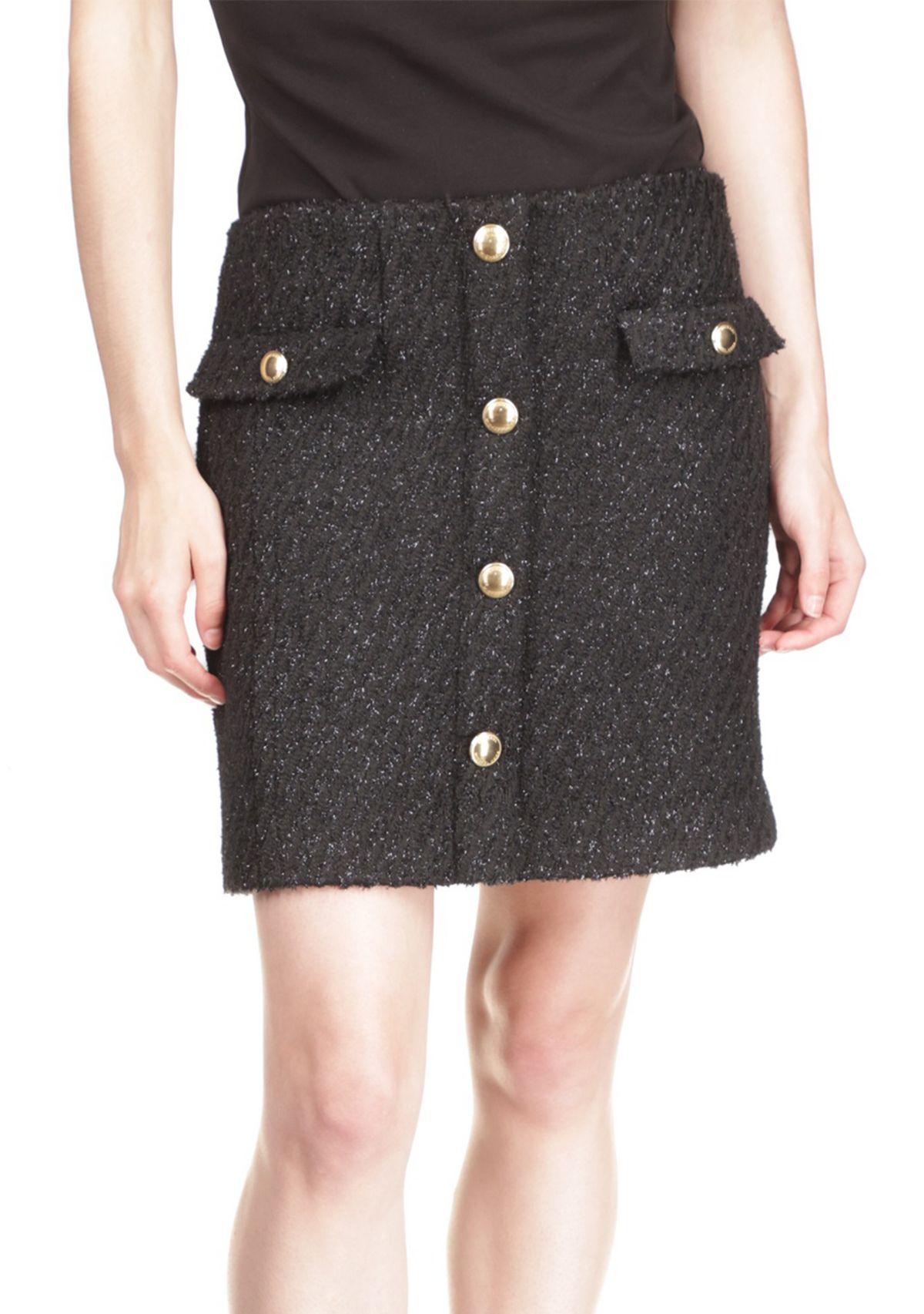Womens Tweed Button Front Skirt 