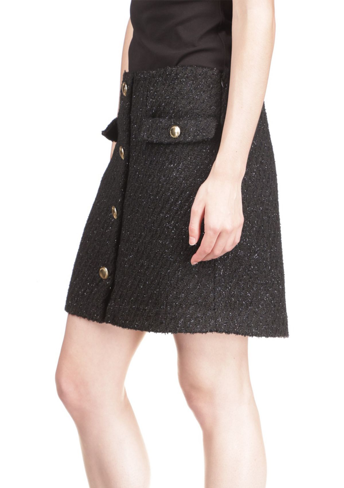 Womens Tweed Button Front Skirt 