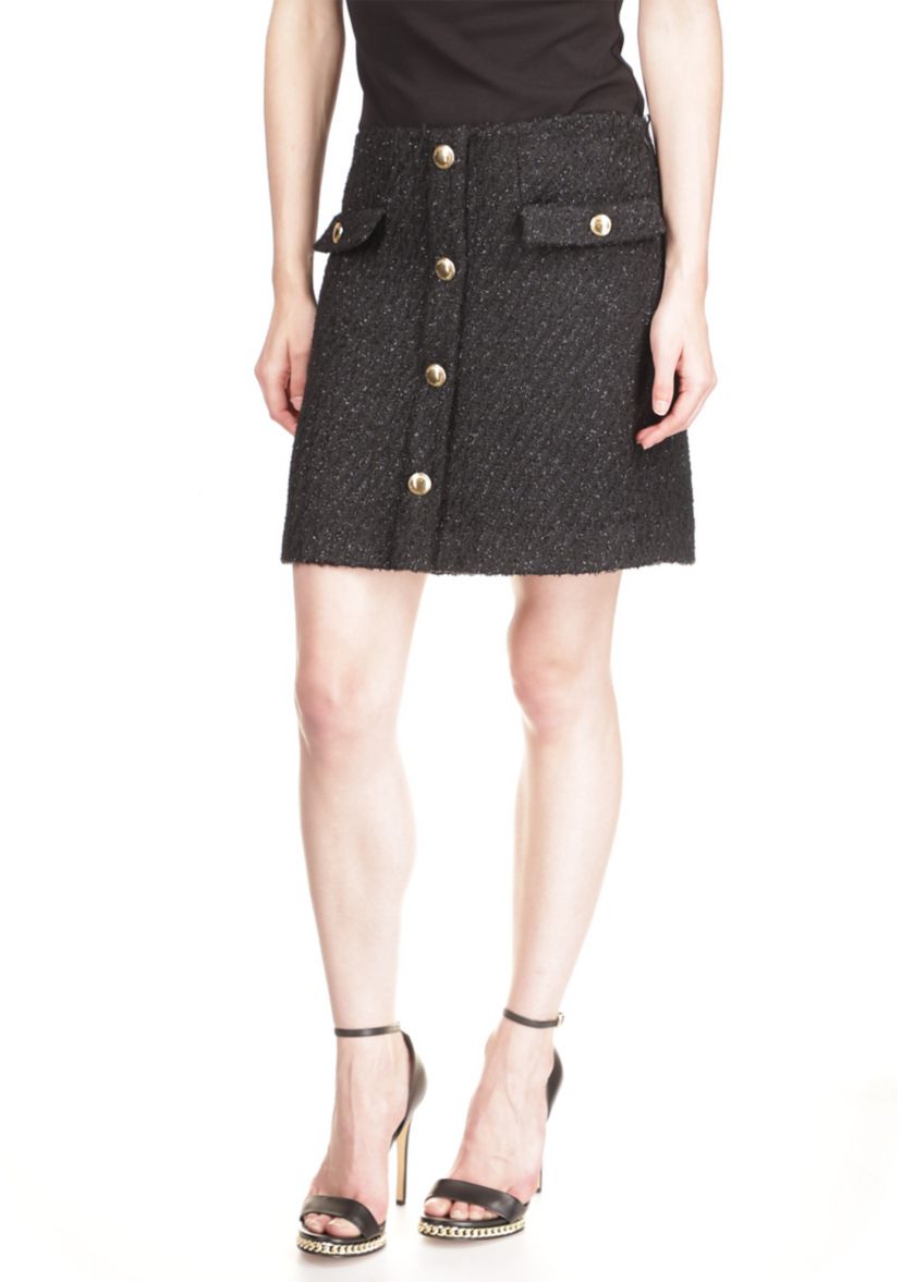 Womens Tweed Button Front Skirt 
