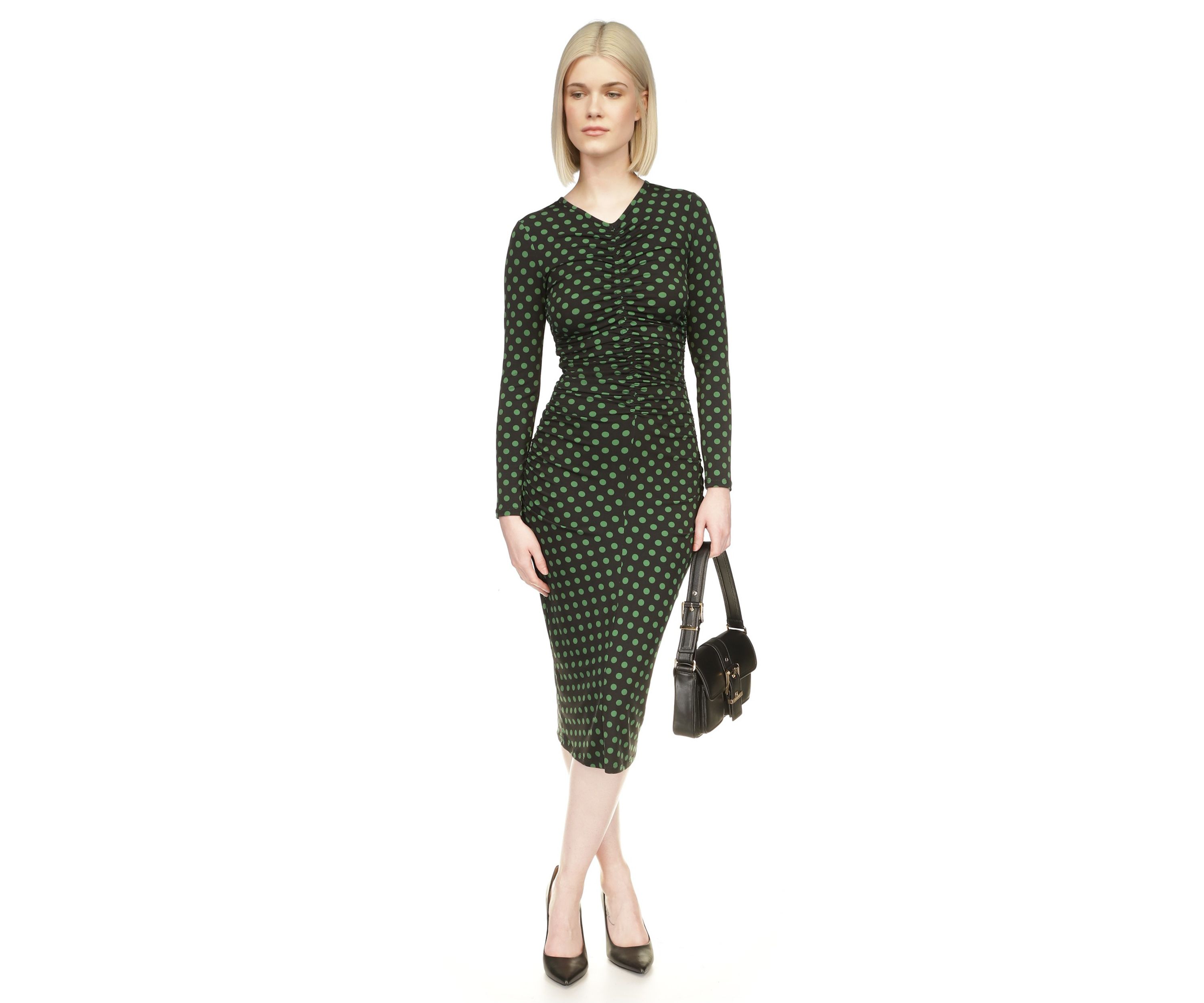Womens Long Sleeve Ruched Midi Dres
