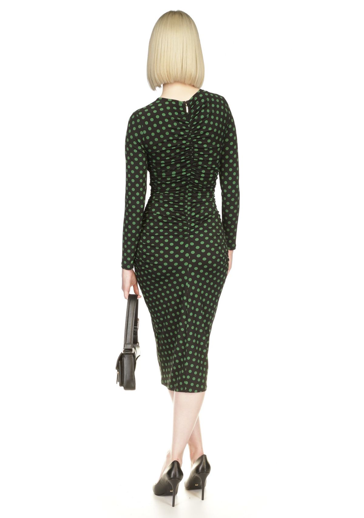 Womens Long Sleeve Ruched Midi Dres