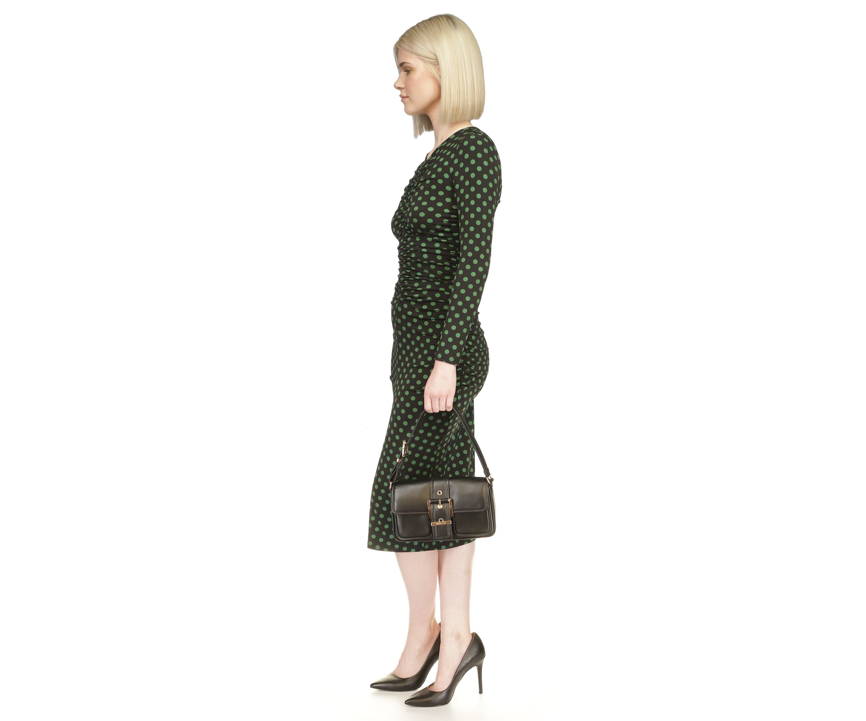 Womens Long Sleeve Ruched Midi Dres