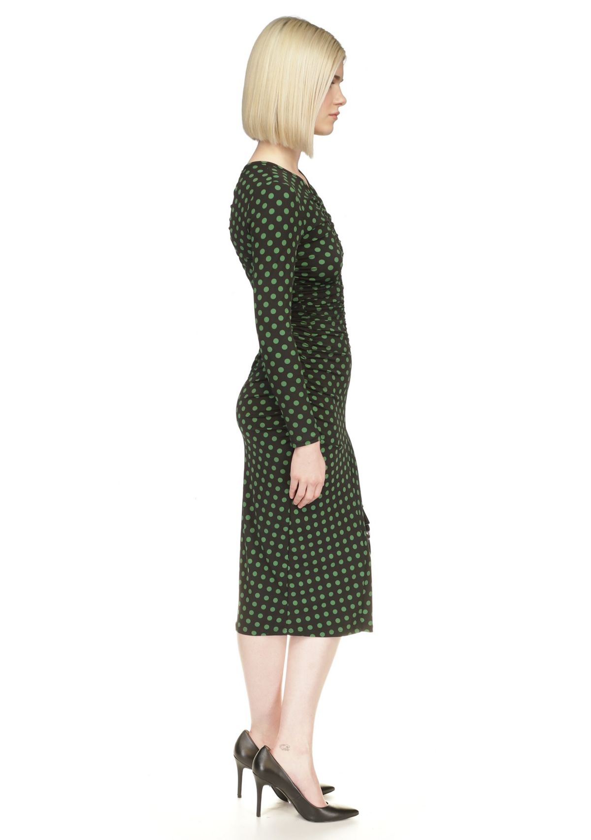 Womens Long Sleeve Ruched Midi Dres