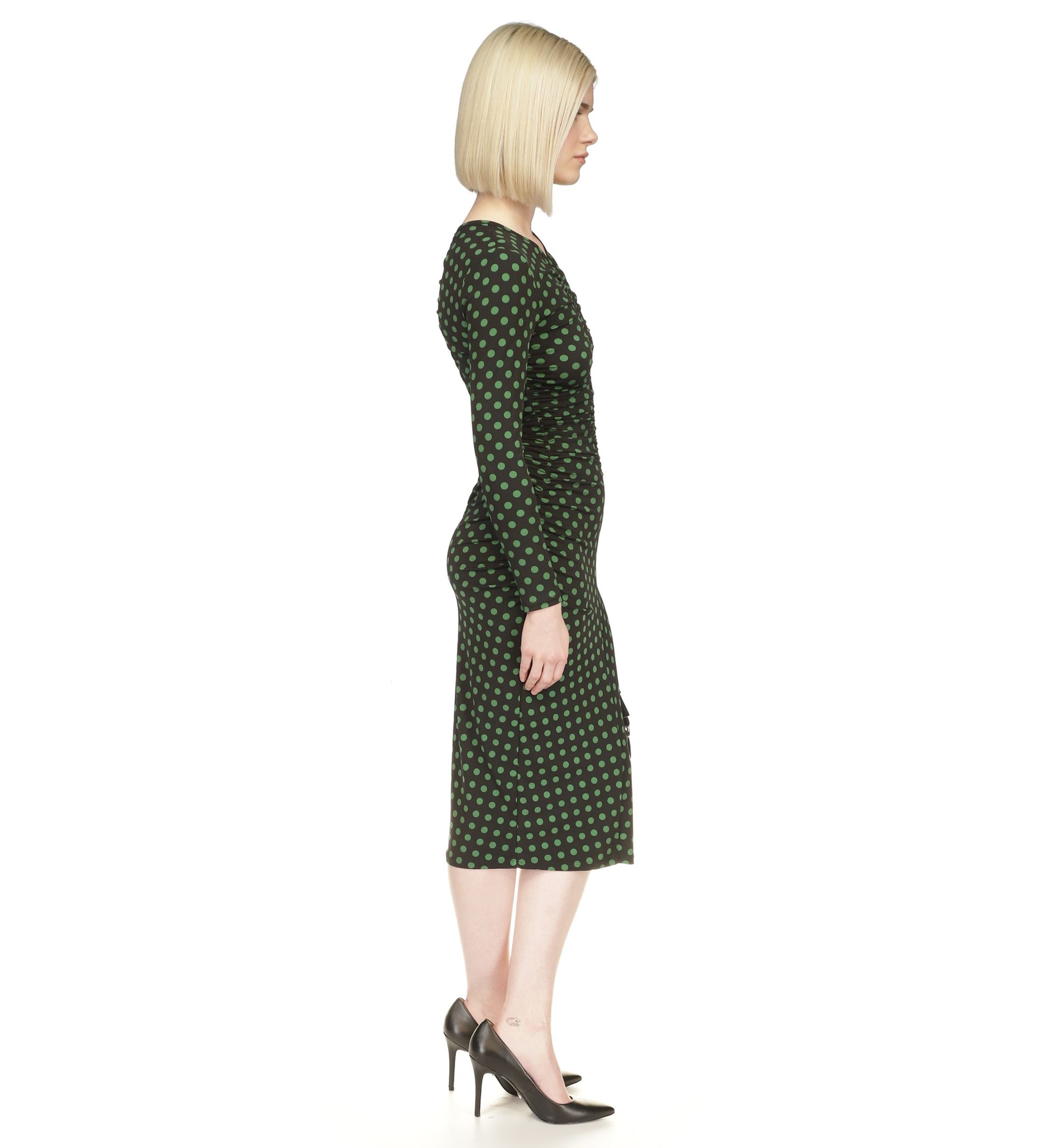 Womens Long Sleeve Ruched Midi Dres