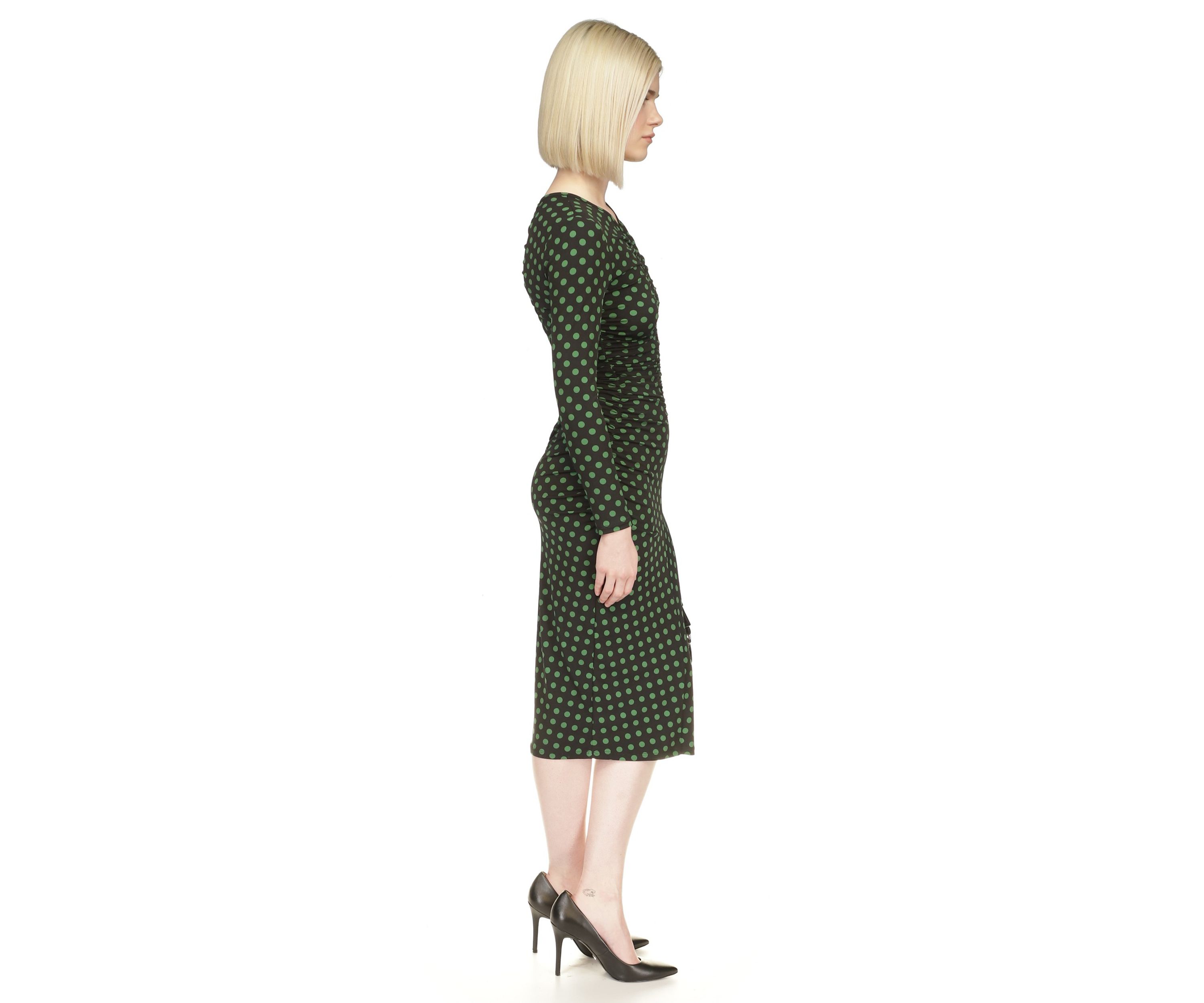 Womens Long Sleeve Ruched Midi Dres