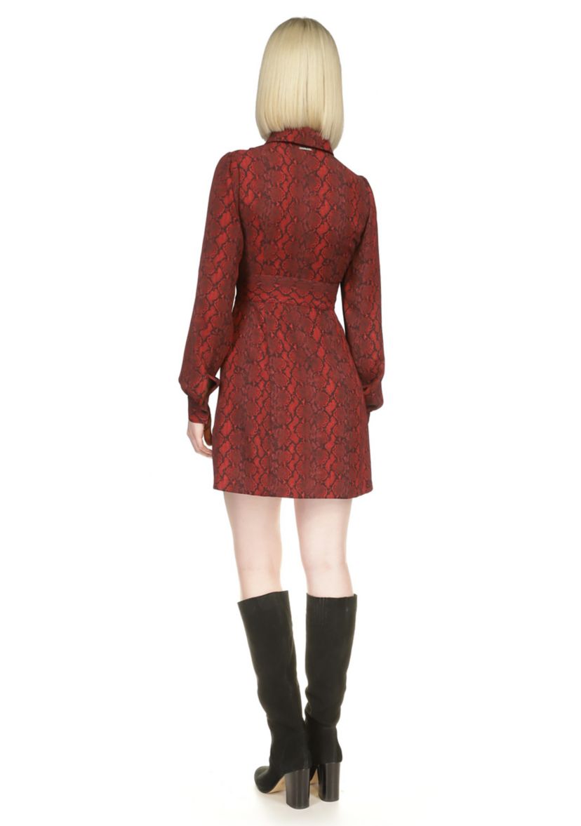Womens Long Sleeve Bow Neck Snake Print Dress