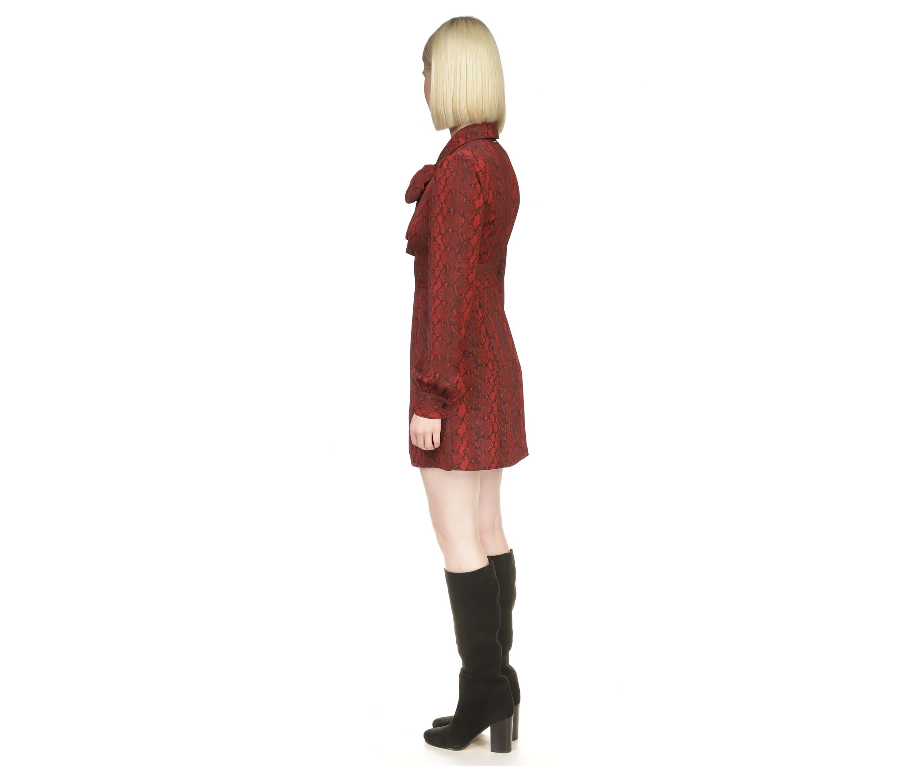 Womens Long Sleeve Bow Neck Snake Print Dress