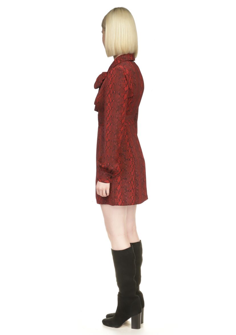 Womens Long Sleeve Bow Neck Snake Print Dress