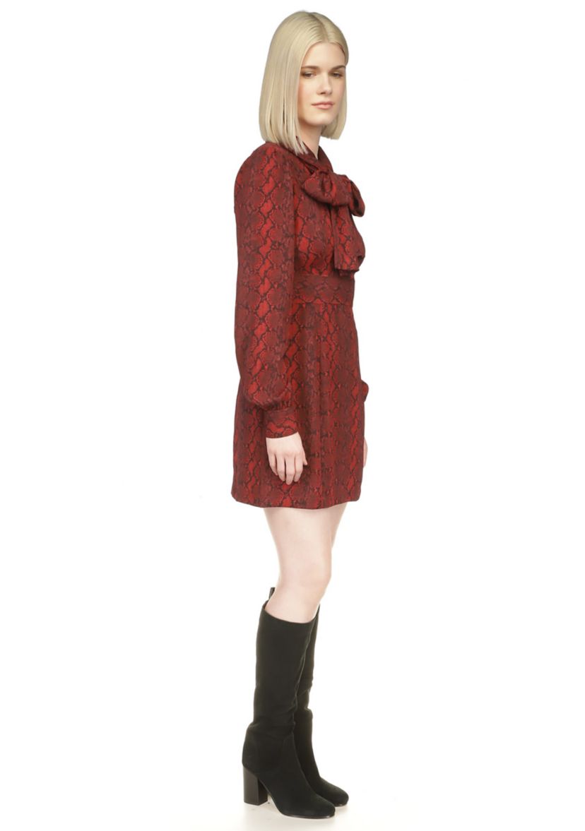 Womens Long Sleeve Bow Neck Snake Print Dress
