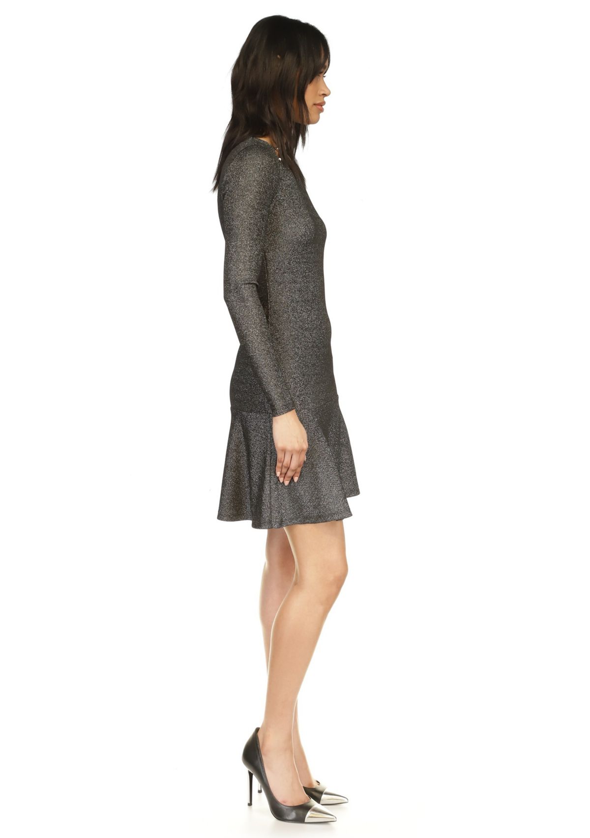 Womens Flounce Hem Shine Dress