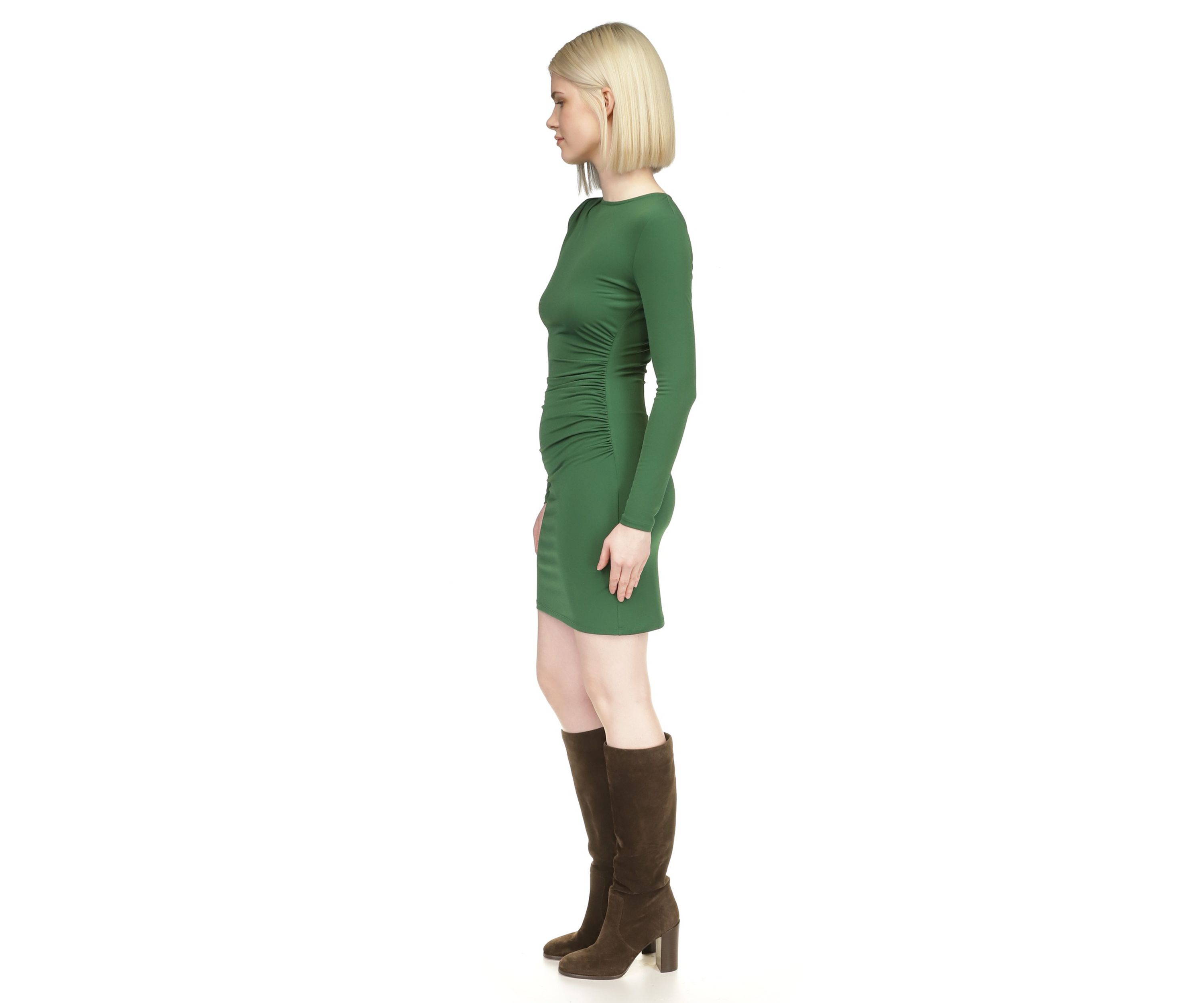 Womens Long Sleeve Asymmetrical Ruched Dress