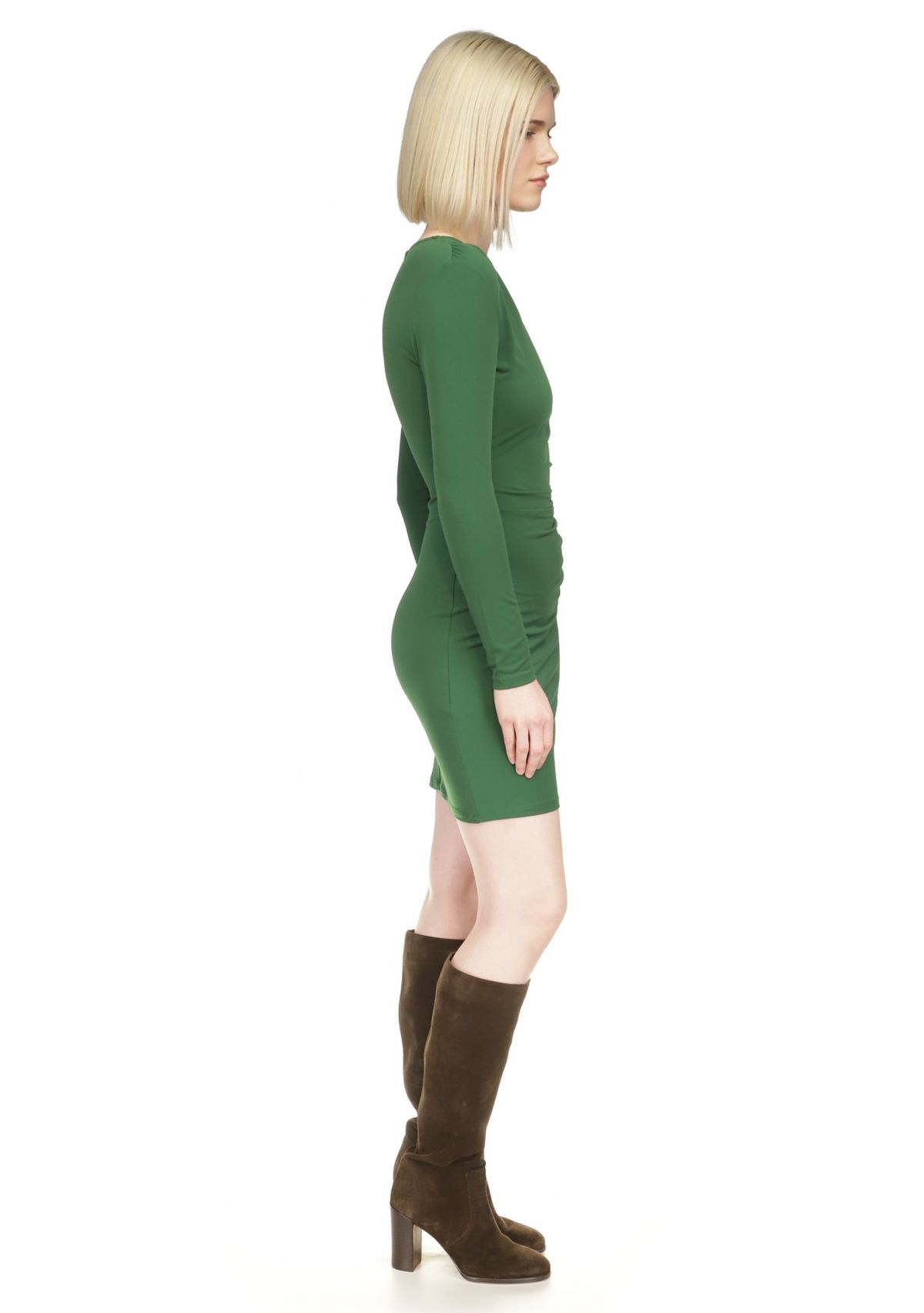 Womens Long Sleeve Asymmetrical Ruched Dress