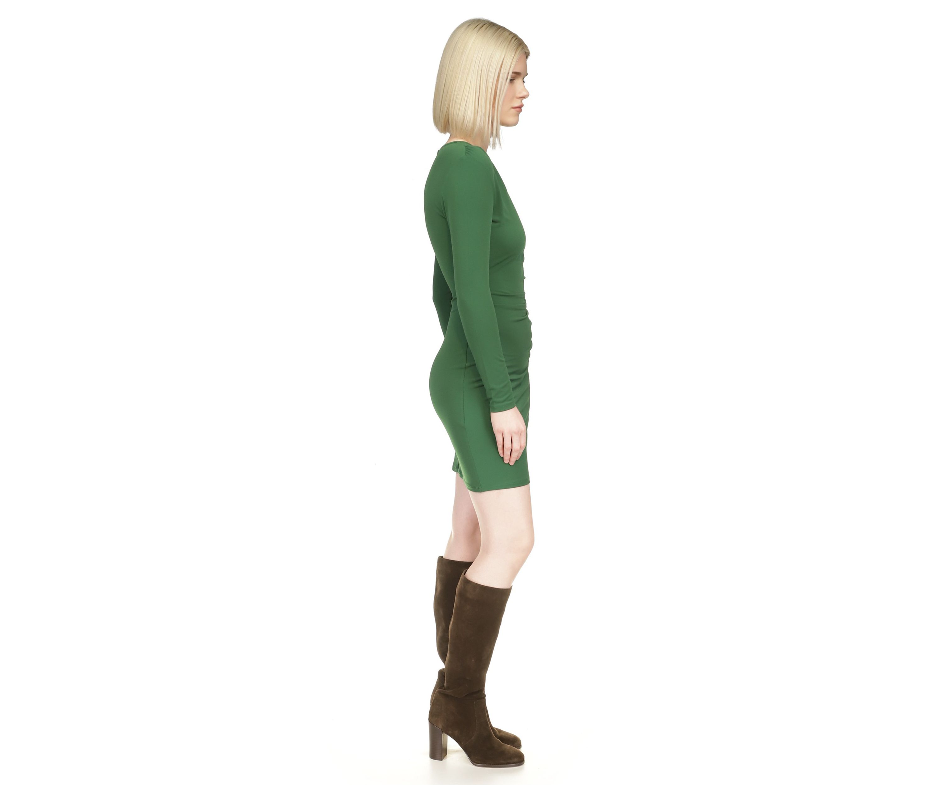 Womens Long Sleeve Asymmetrical Ruched Dress