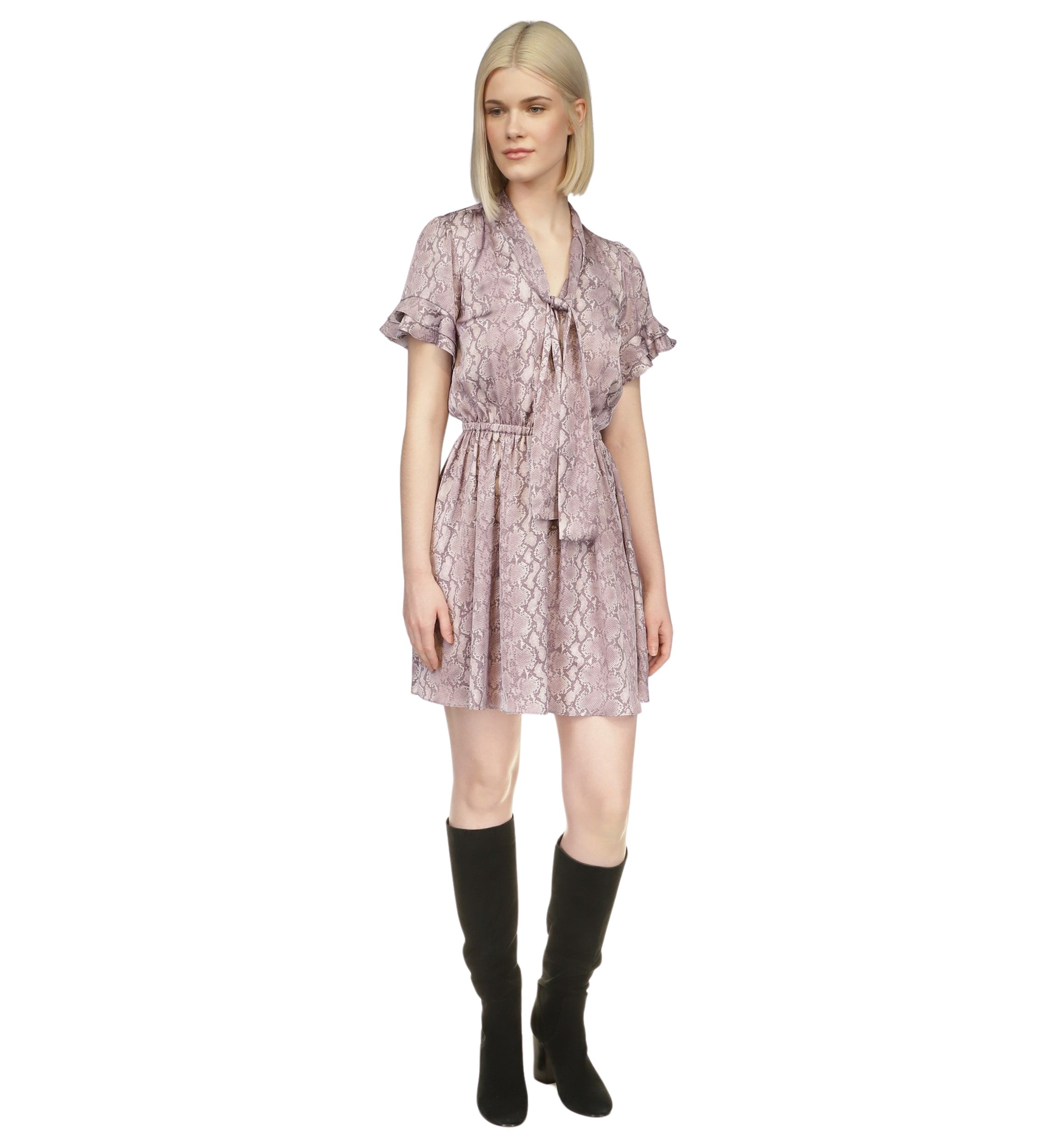 Womens Snake Printed Flutter Sleeve Dress