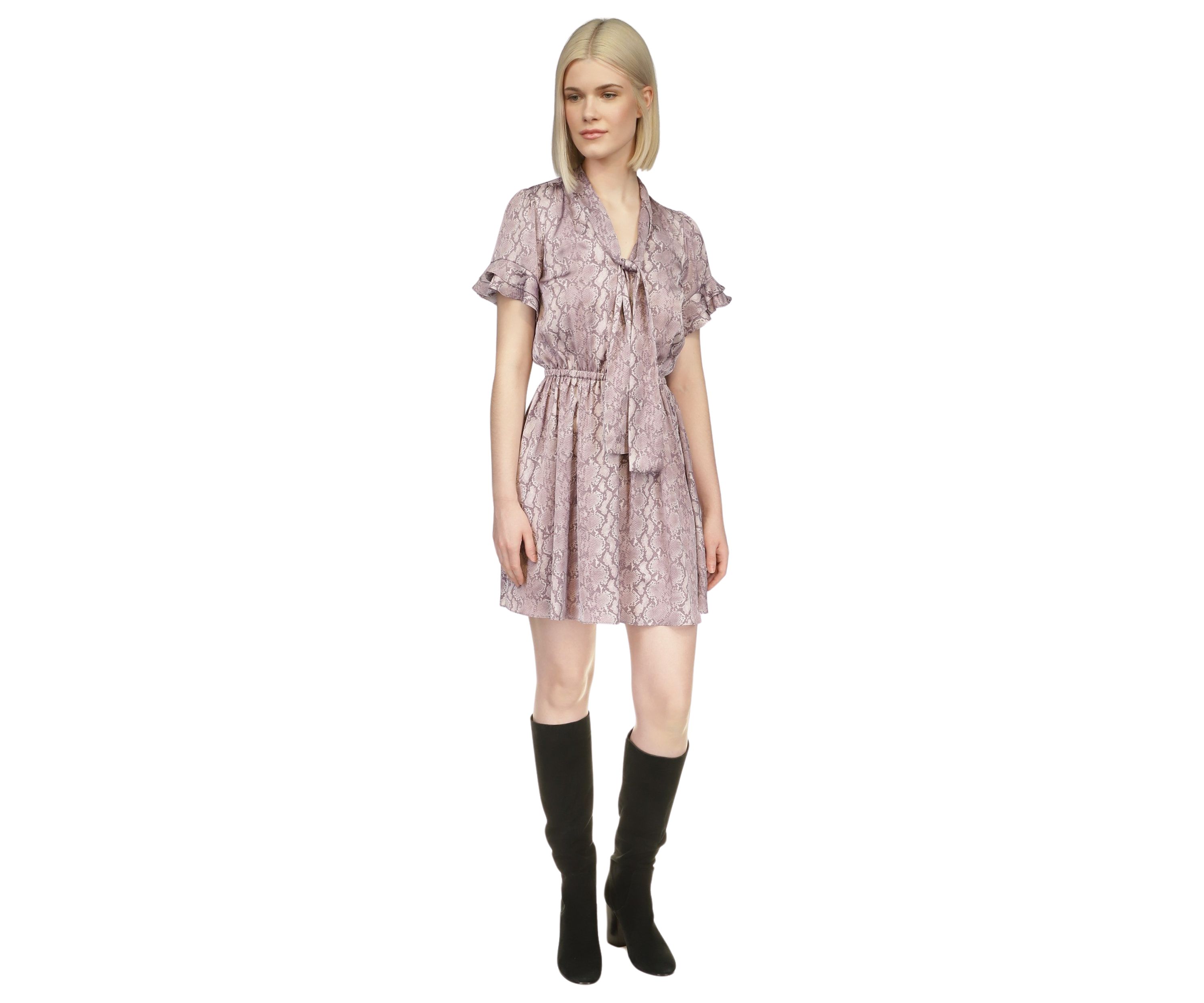 Womens Snake Printed Flutter Sleeve Dress