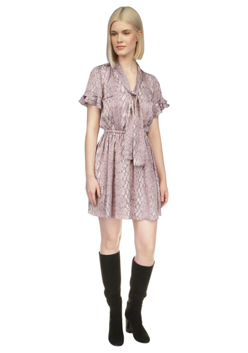 Womens Snake Printed Flutter Sleeve Dress