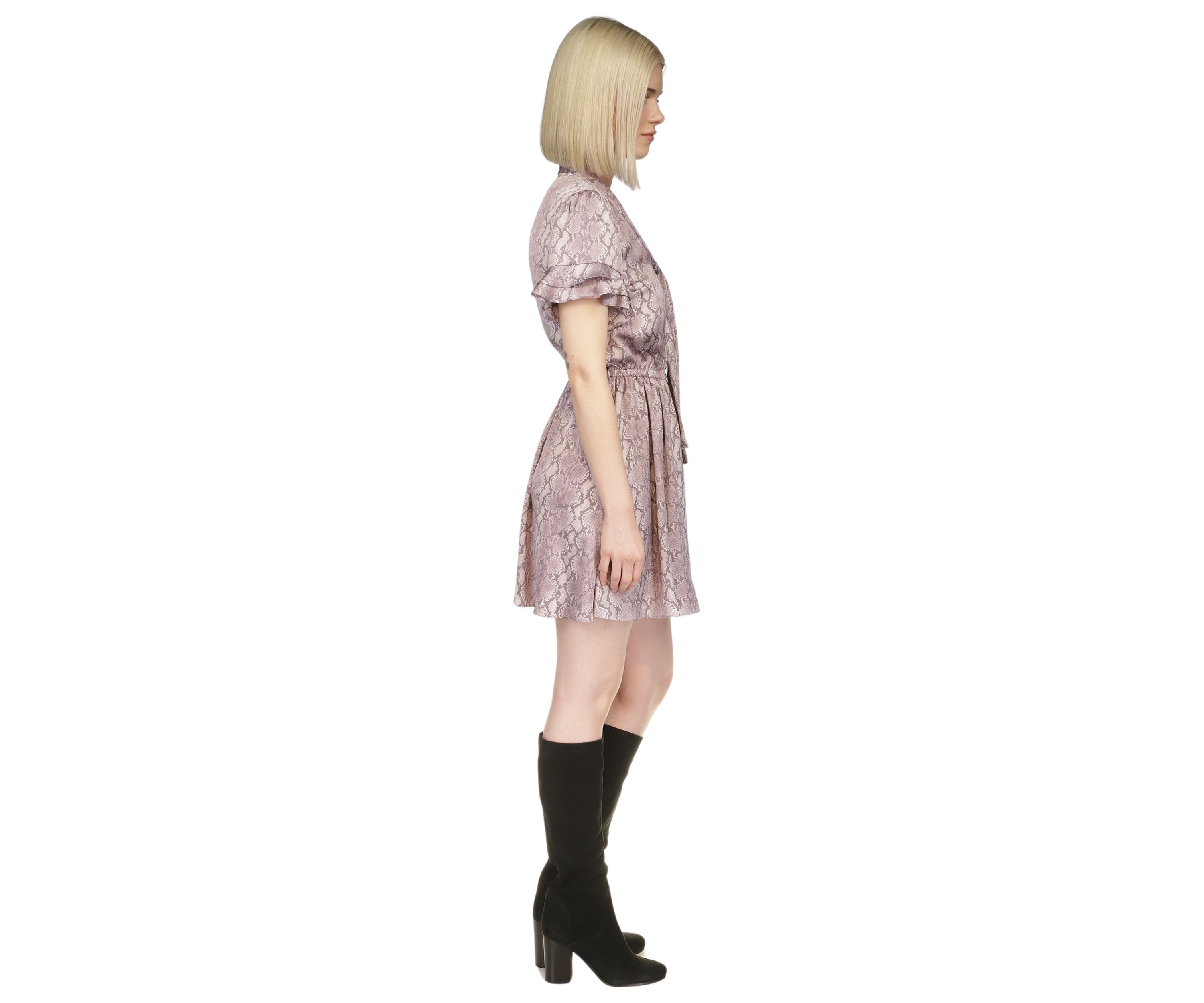 Womens Snake Printed Flutter Sleeve Dress