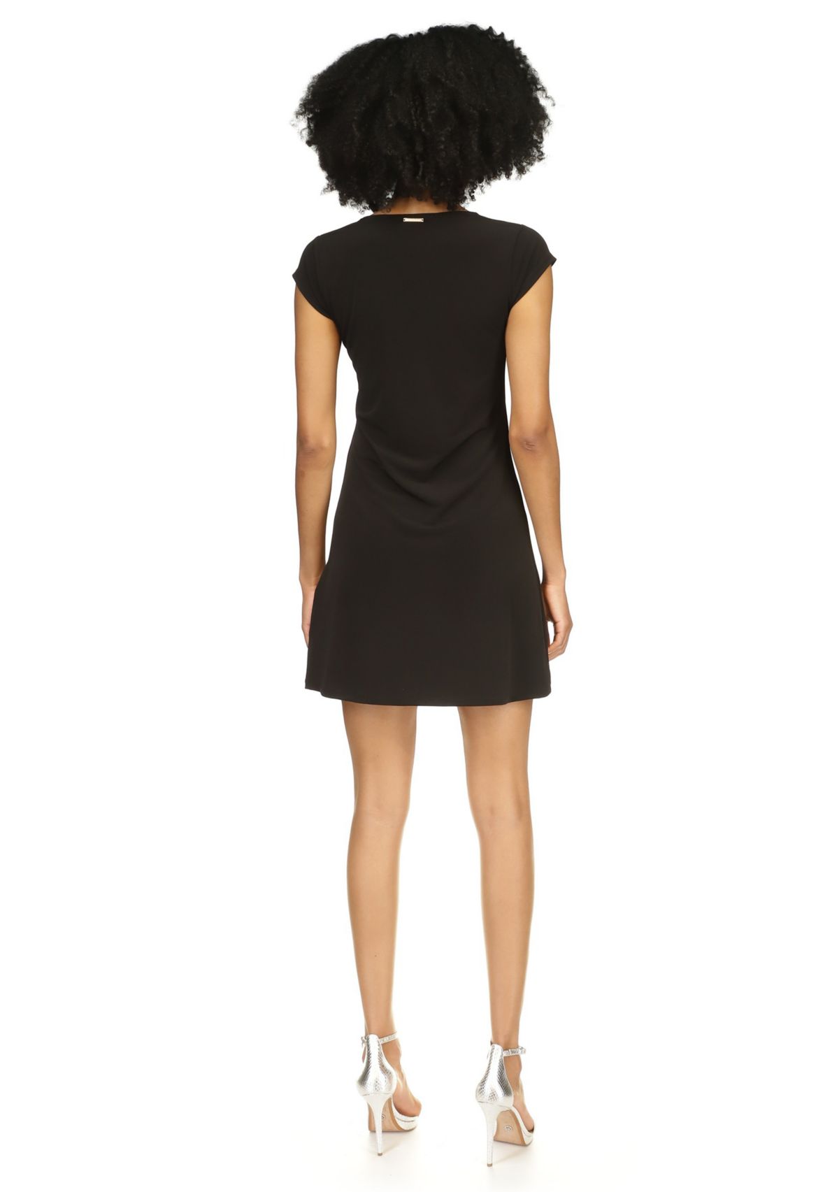 Womens Short Sleeve Gem Neck A-Line Dress