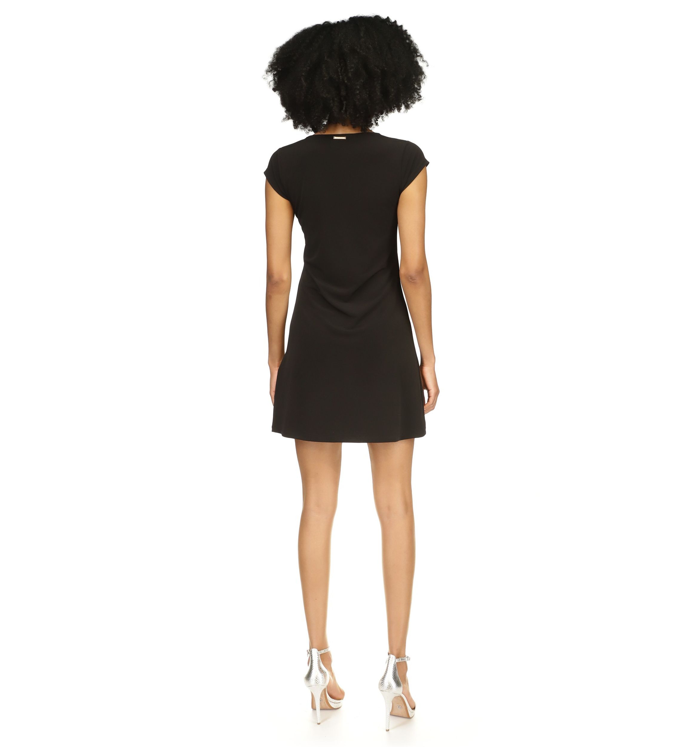 Womens Short Sleeve Gem Neck A-Line Dress