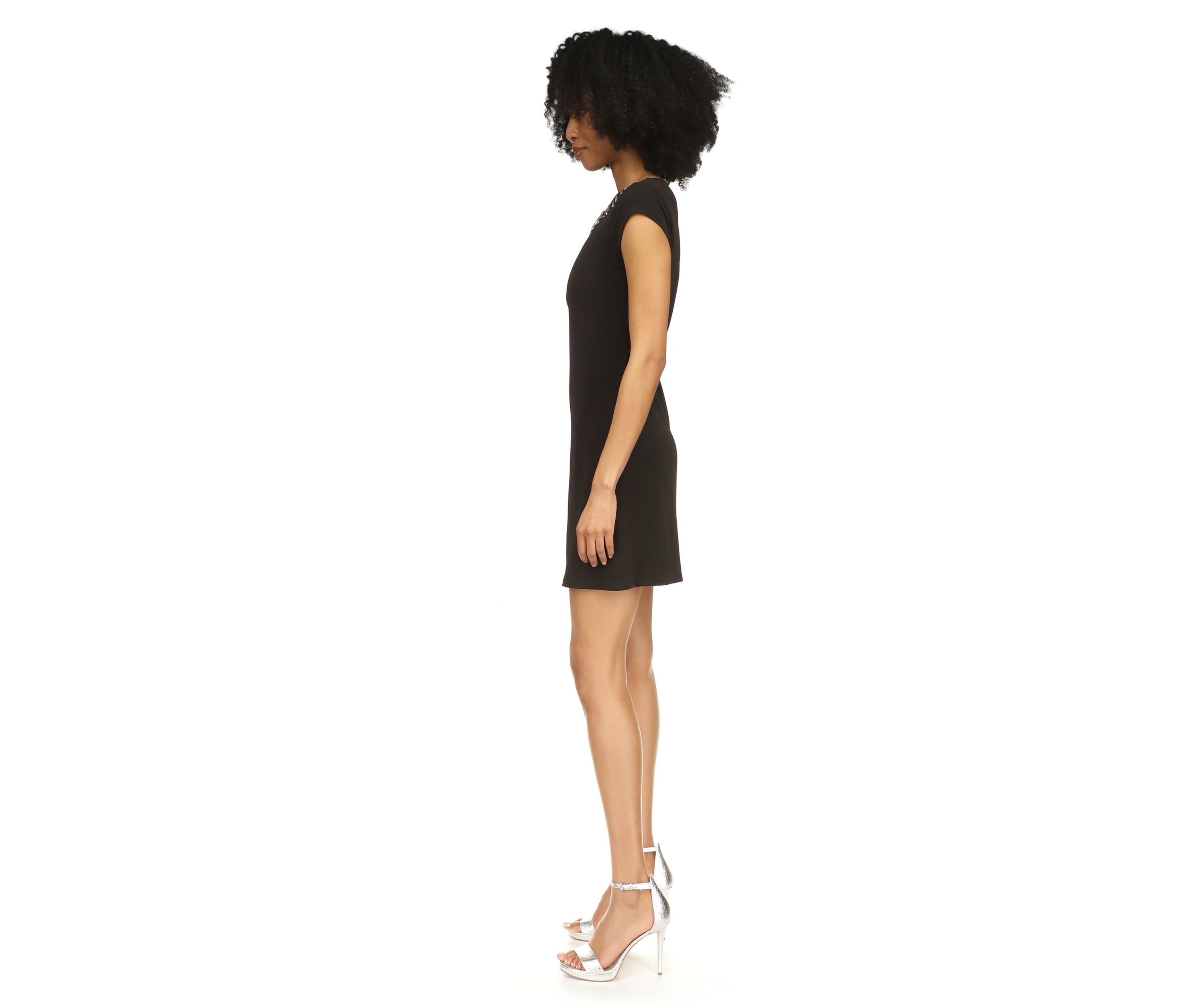 Womens Short Sleeve Gem Neck A-Line Dress