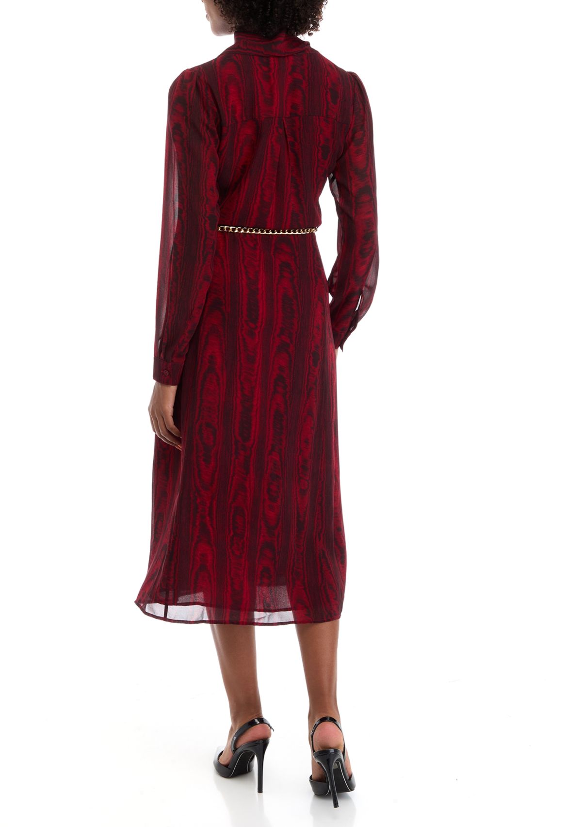 Womens Bell Sleeve Belted Midi Dress