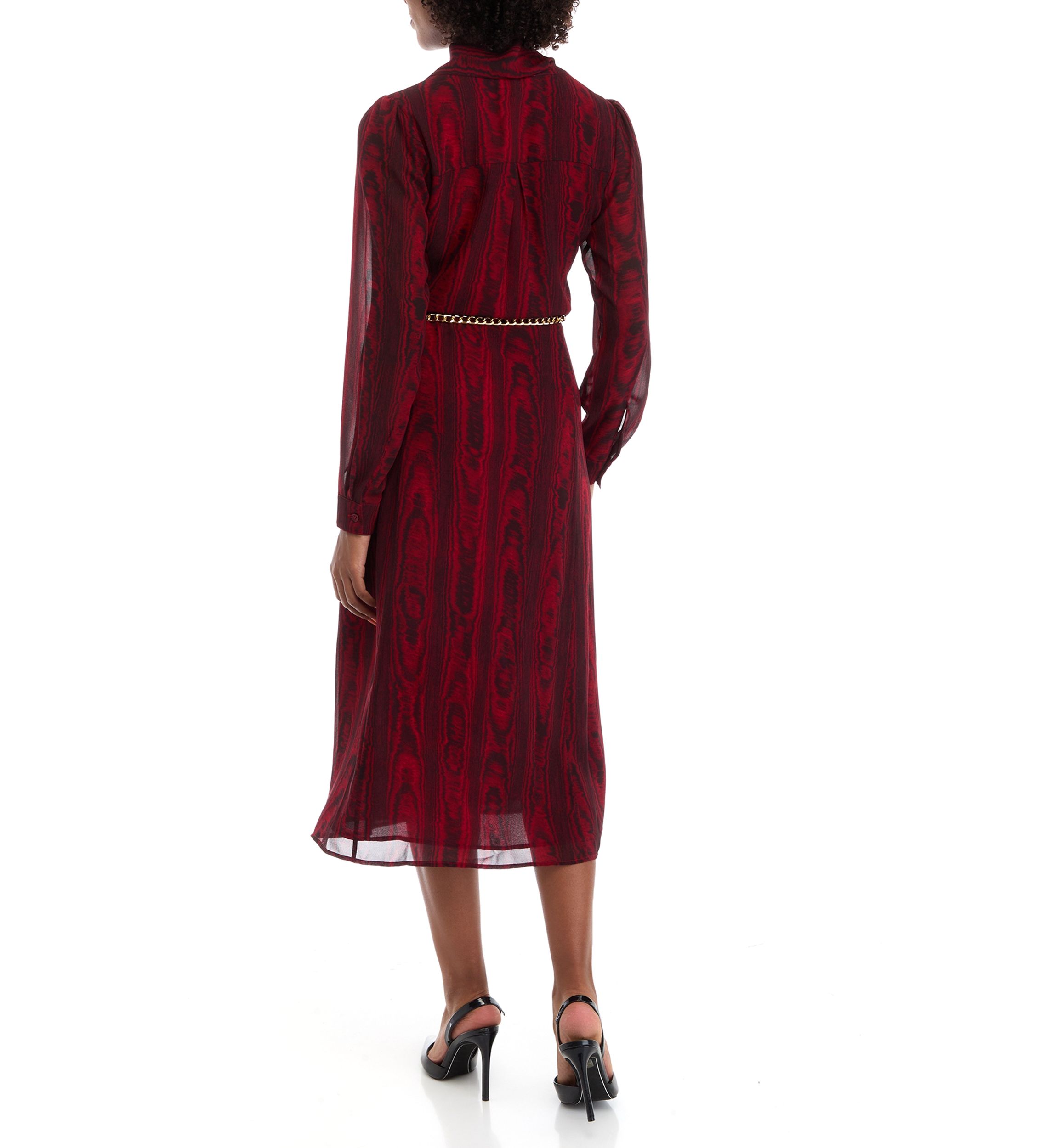 Womens Bell Sleeve Belted Midi Dress